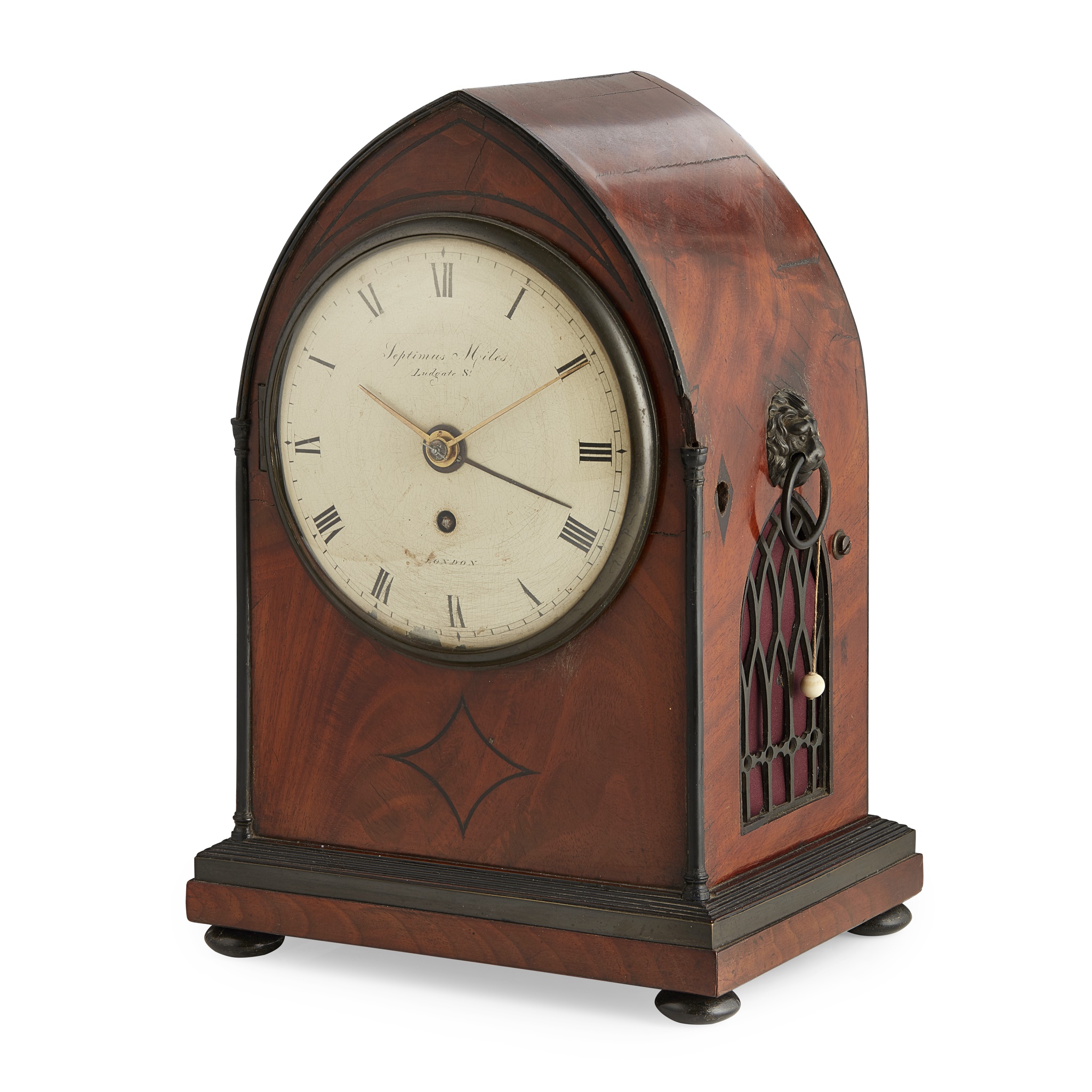 REGENCY MAHOGANY AND EBONY LANCET MANTEL CLOCK, SEPTIMUS MILES, LONDON