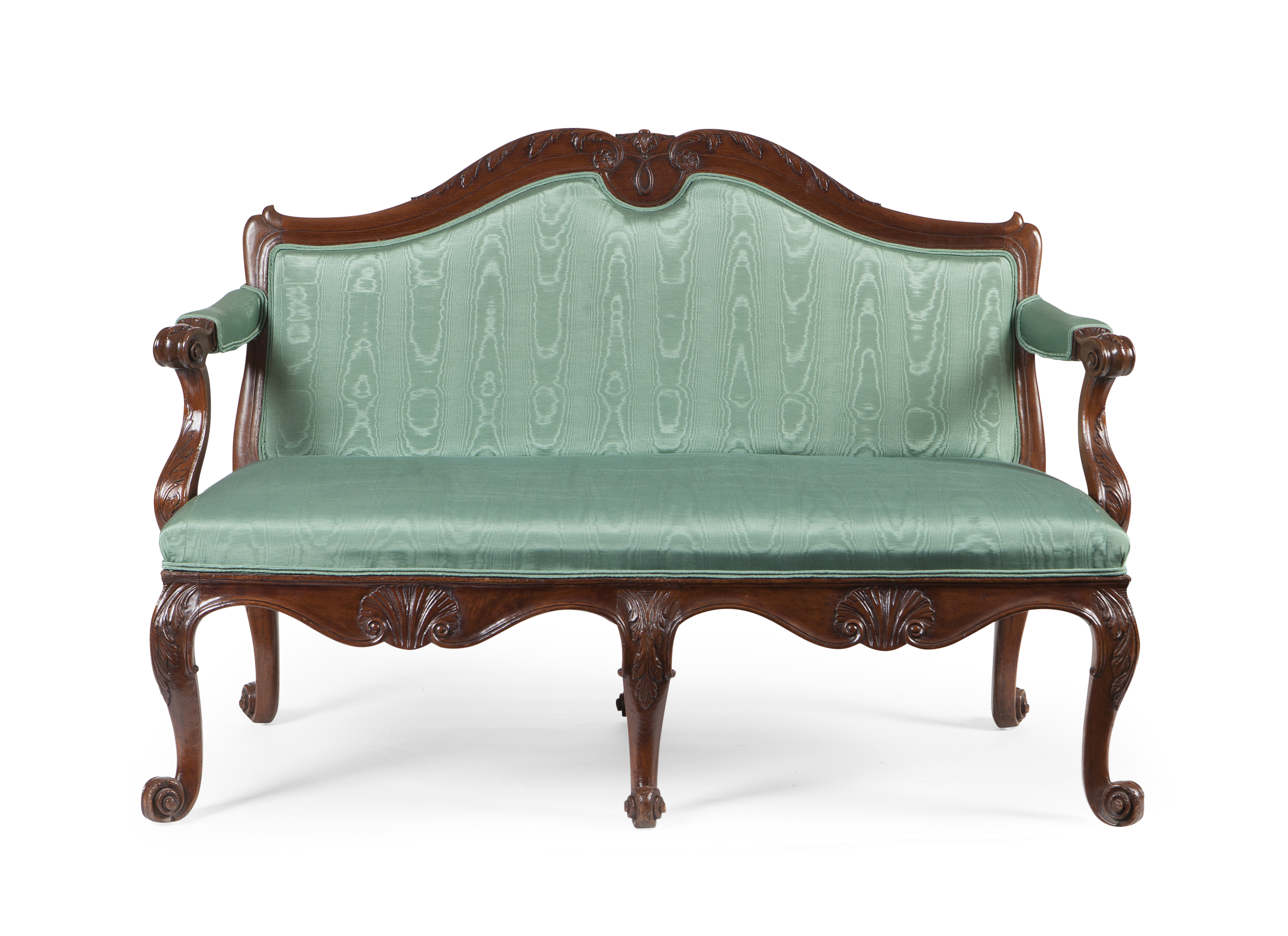 GEORGE II WALNUT AND UPHOLSTERED SETTEE