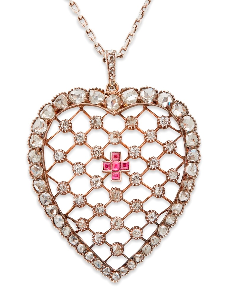 A Belle Epoque diamond and ruby set pendant