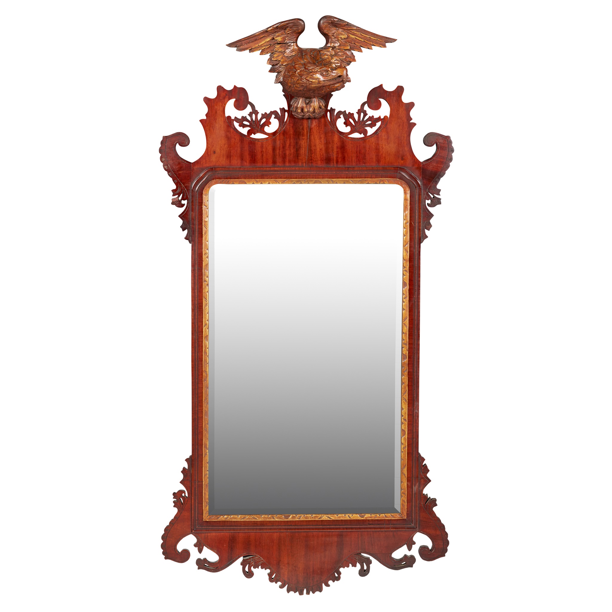 GEORGE III MAHOGANY PARCEL GILT MIRROR