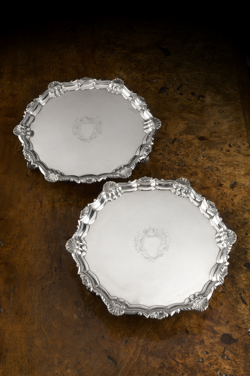 A pair of George II silver salvers