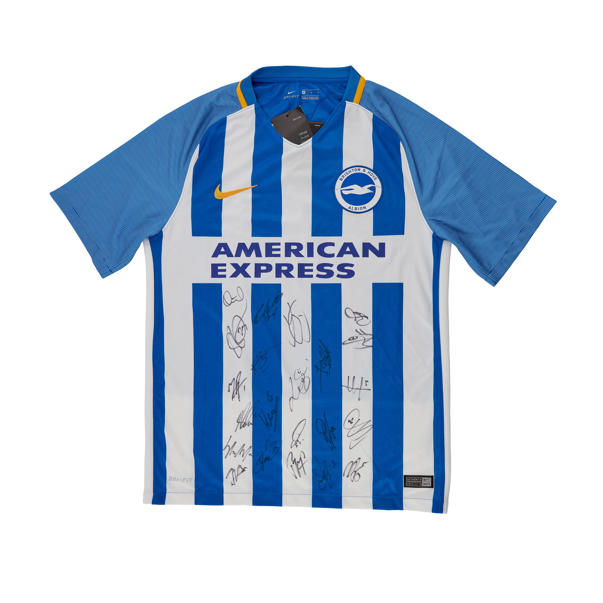 TWO SIGNED BRIGHTON & HOVE ALBION FOOTBALL SHIRTS, 2017/2018