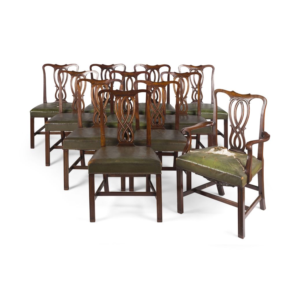 SET OF ELEVEN GEORGE III STYLE MAHOGANY DINING CHAIRS BY MAPLE & CO.
