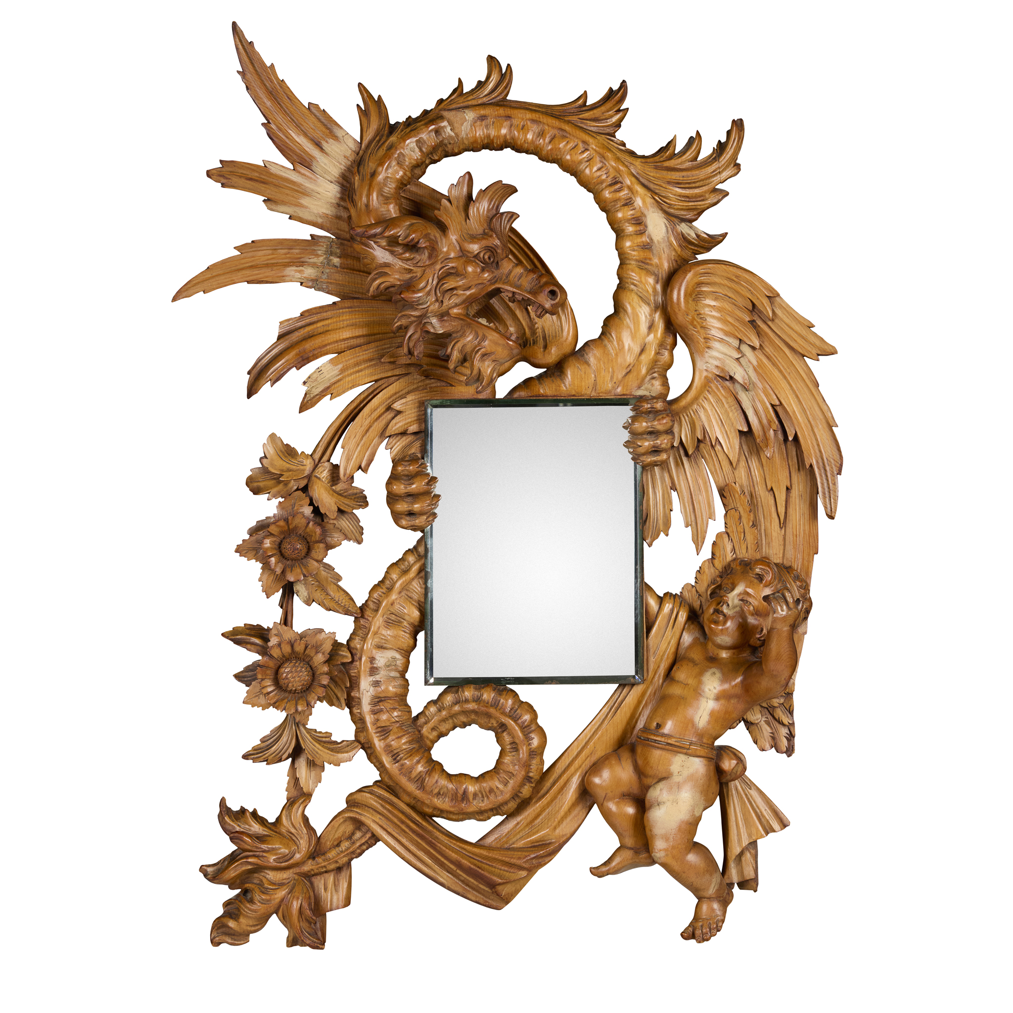 FRENCH CARVED WALNUT MIRROR, IN THE MANNER OF GABRIEL VIARDOT (FRENCH 1830-1906)