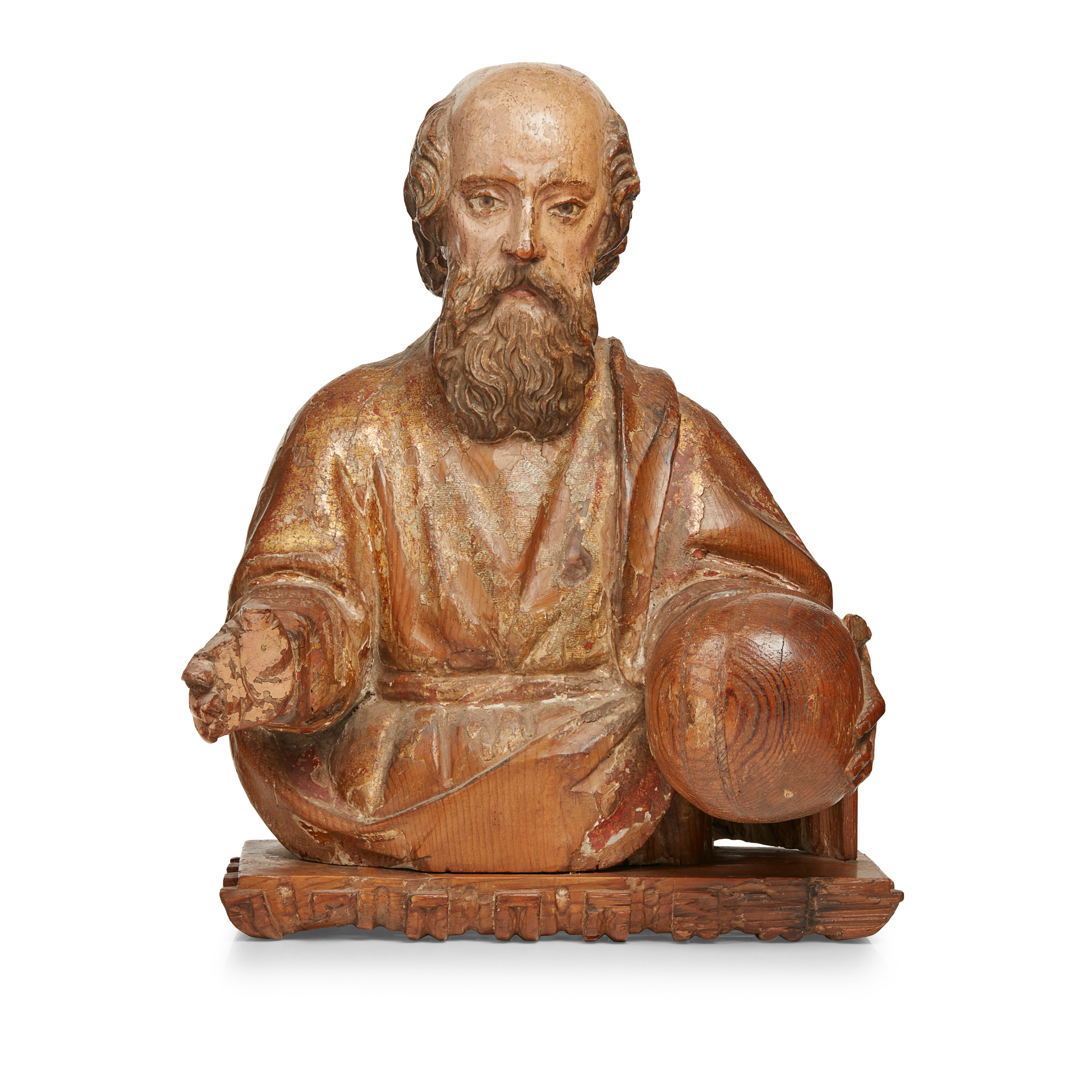 SPANISH CARVED AND POLYCHROMED BUST OF SAINT PAUL