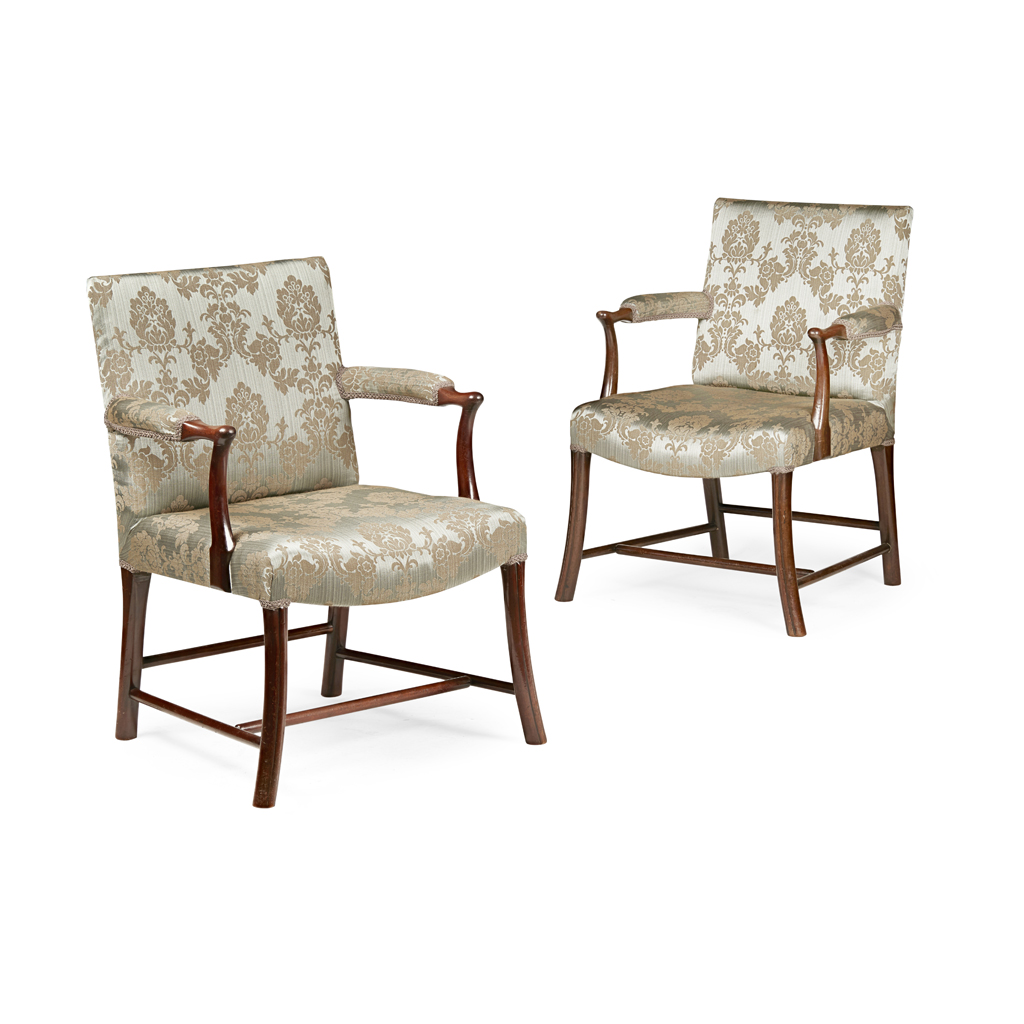 PAIR OF SCOTTISH GEORGE III MAHOGANY OPEN ARMCHAIRS