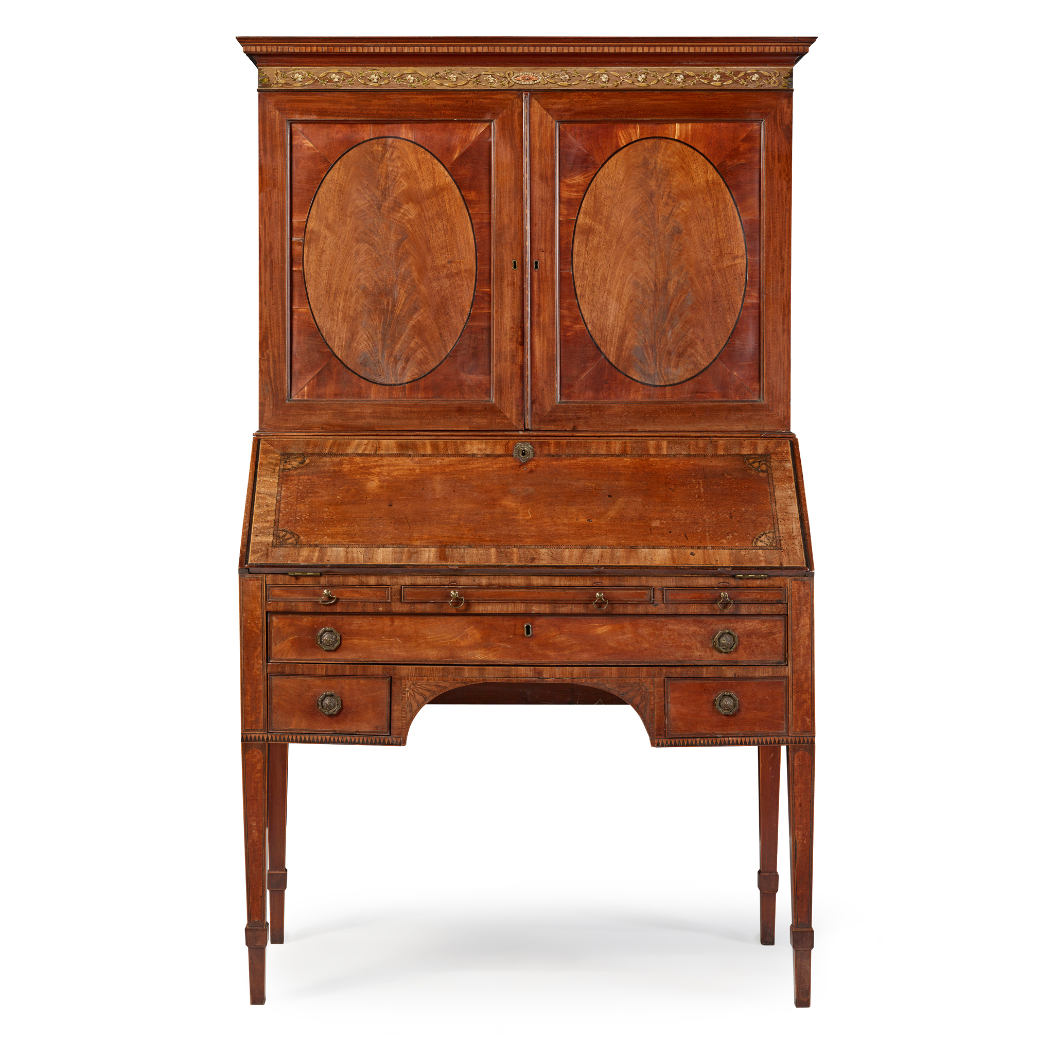 GEORGE III MAHOGANY AND PAINTED BUREAU BOOKCASE