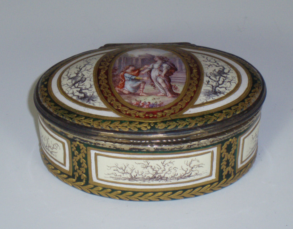 A 19th century green and white painted enamel box