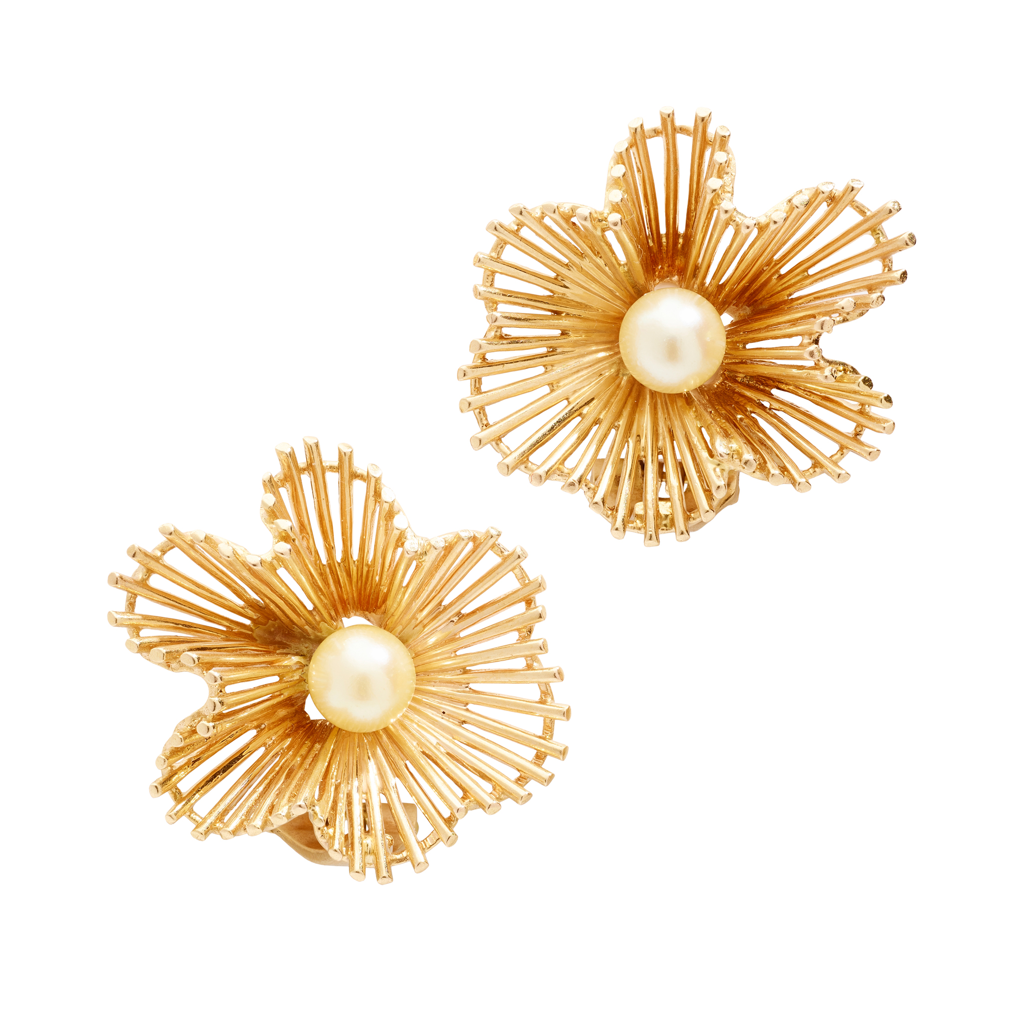 A pair of cultured pearl floral earrings