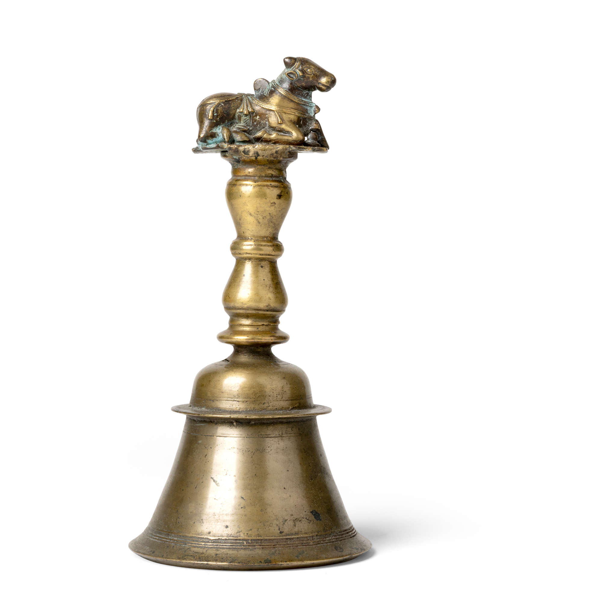 A BRASS NANDI PUJA BELL OR GHANTA