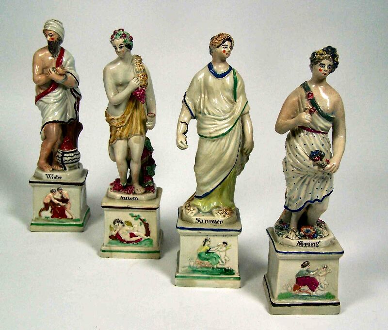 A set of late 18th century Staffordshire pearlware figures of the four seasons Probably Enoch Wood