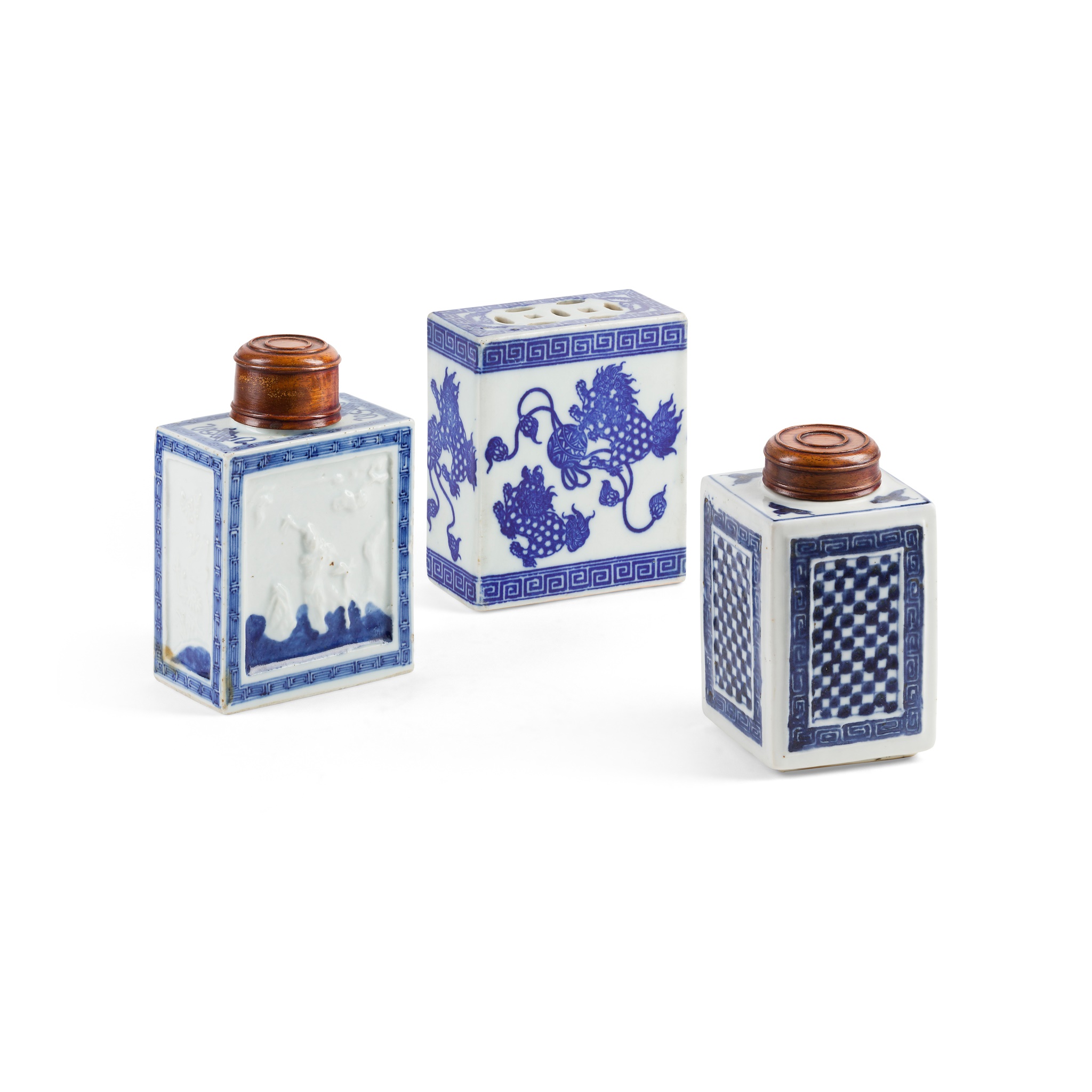 TWO CHINESE BLUE AND WHITE PORCELAIN TEA CANISTERS