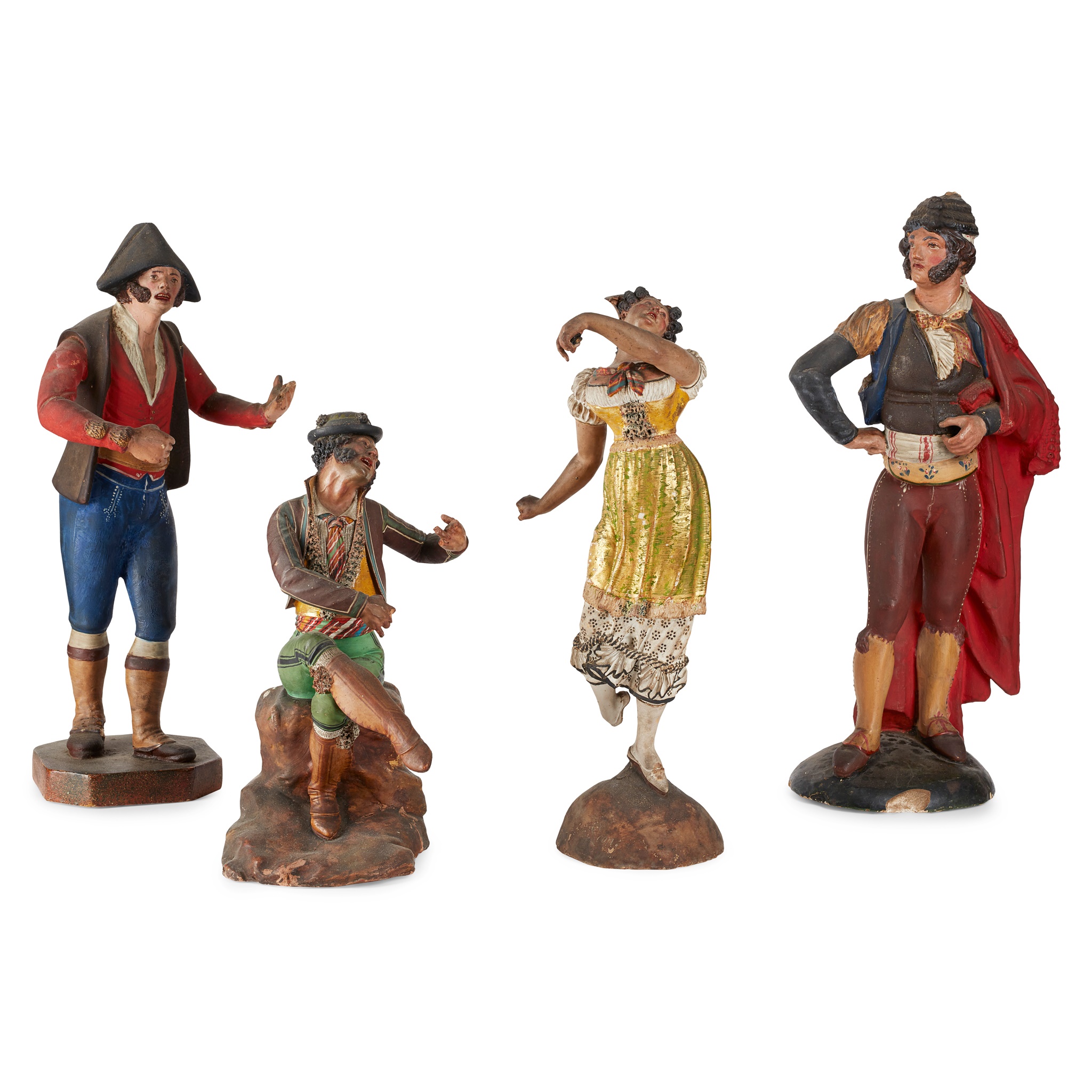 FOUR SPANISH POLYCHROME TERRACOTTA CRÈCHE FIGURES