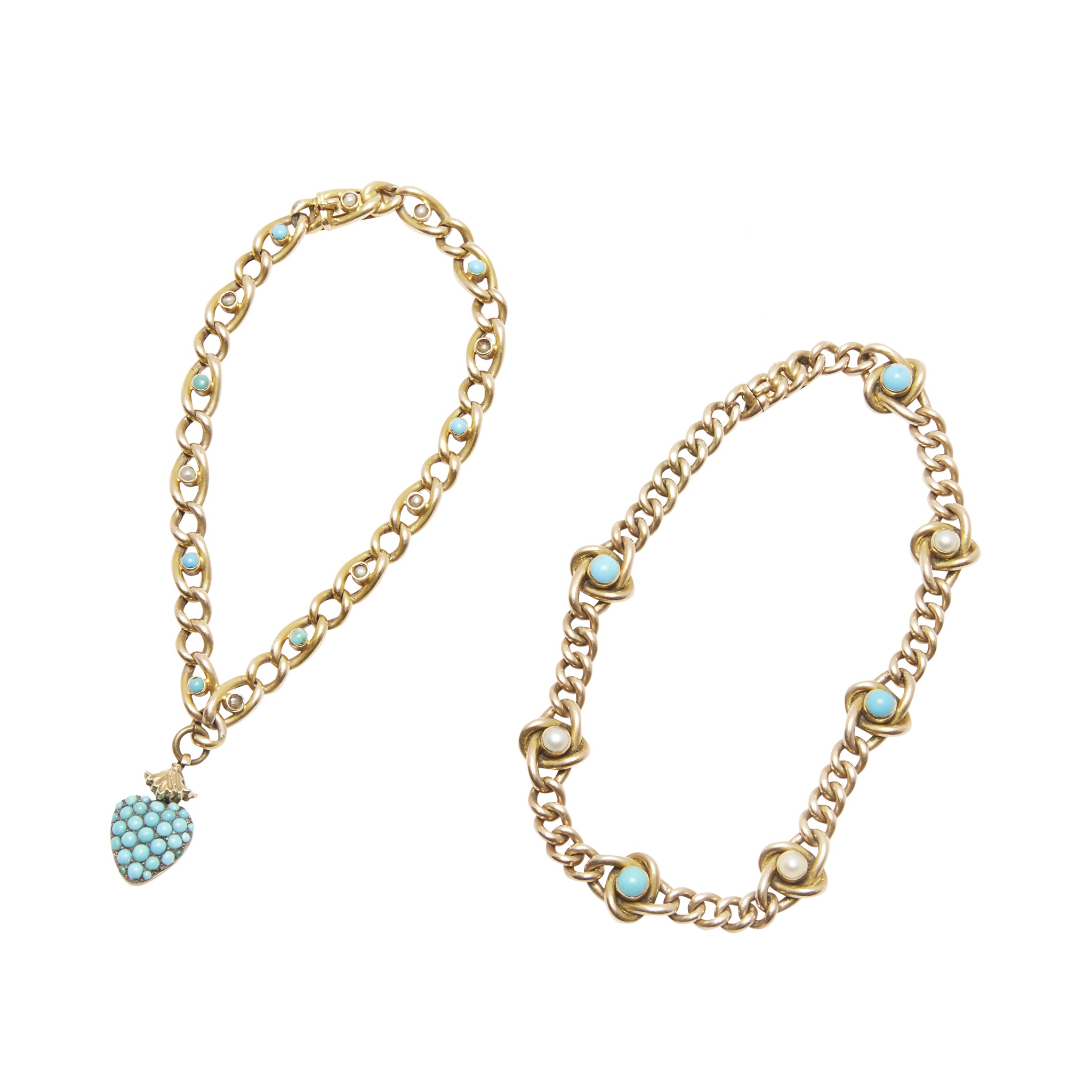 Two pearl and turquoise set bracelets
