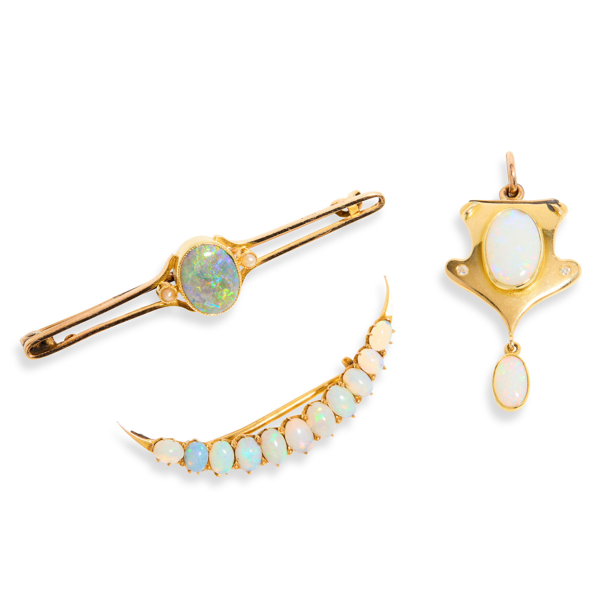 Three opal brooches/pendants