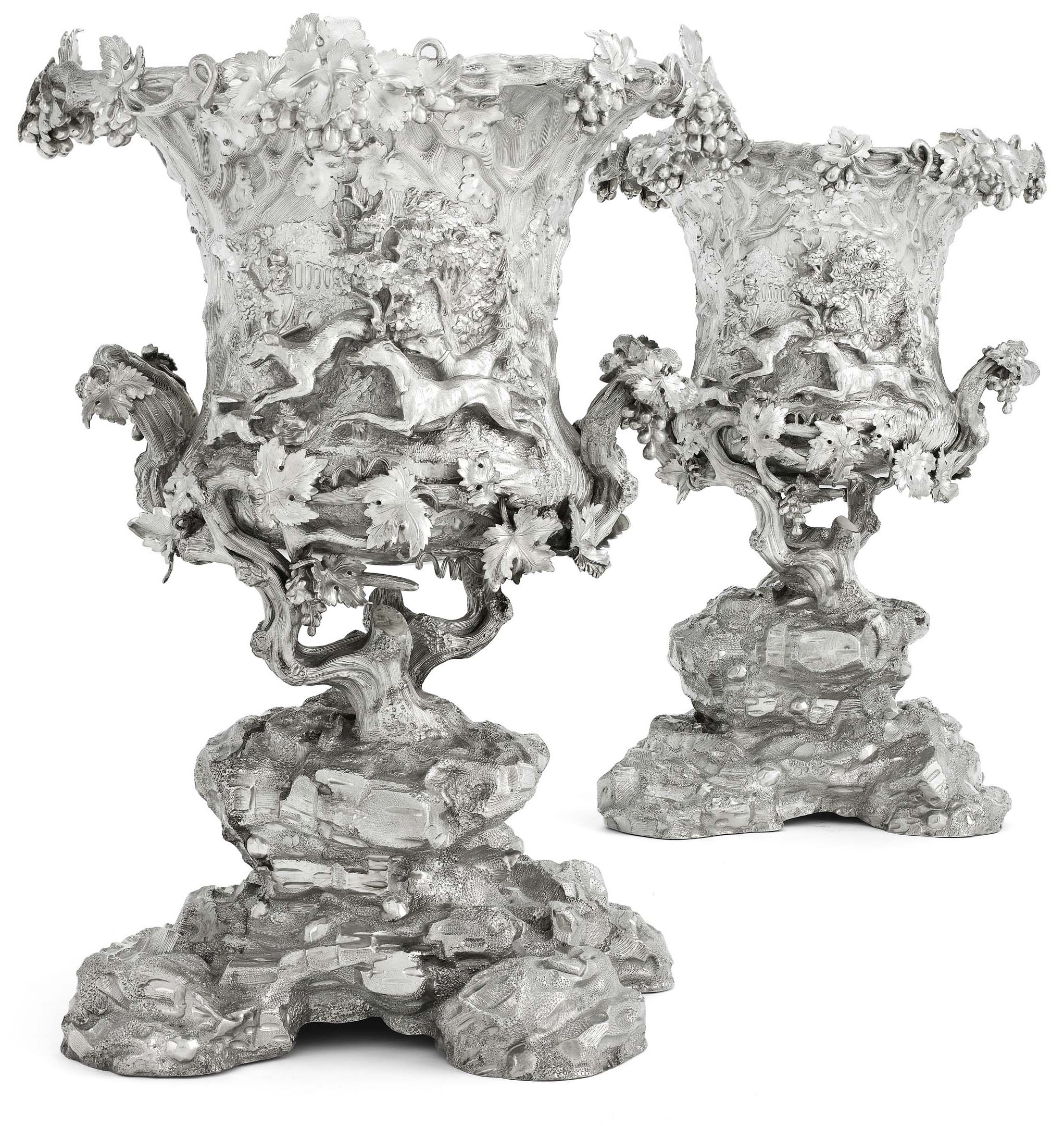 A pair of Russian mid 19th century silver wine coolers