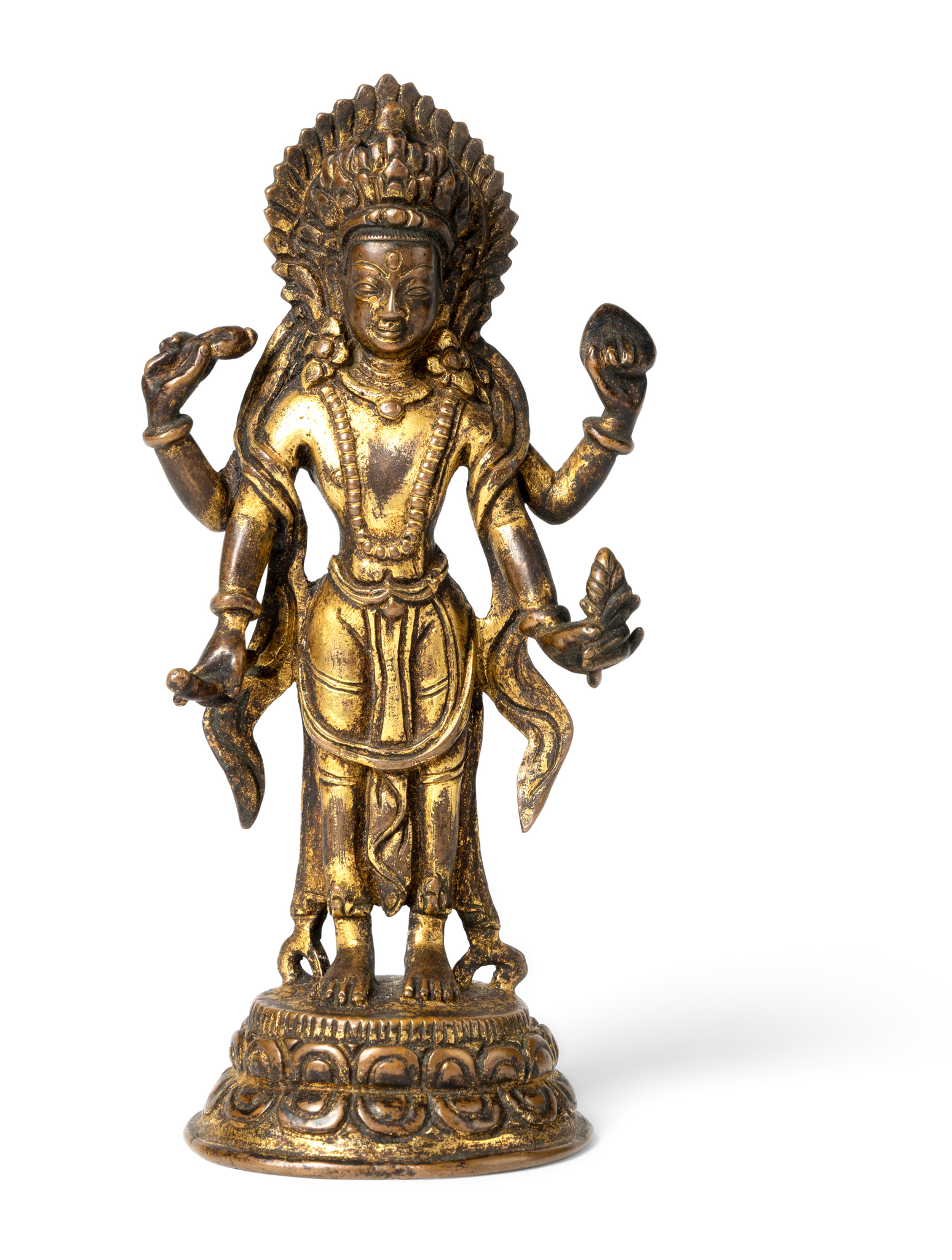 NEPALESE GILT BRONZE FIGURE OF VISHNU