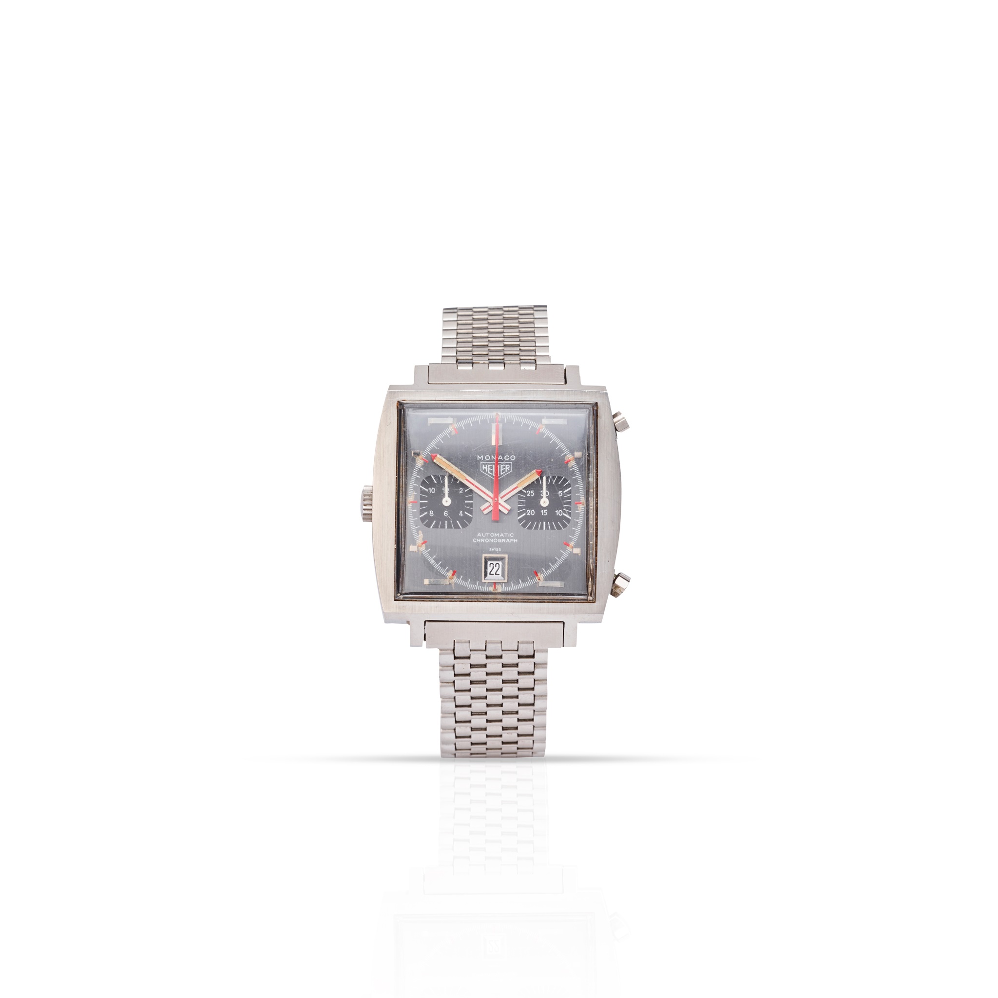 Heuer: a square stainless steel wristwatch