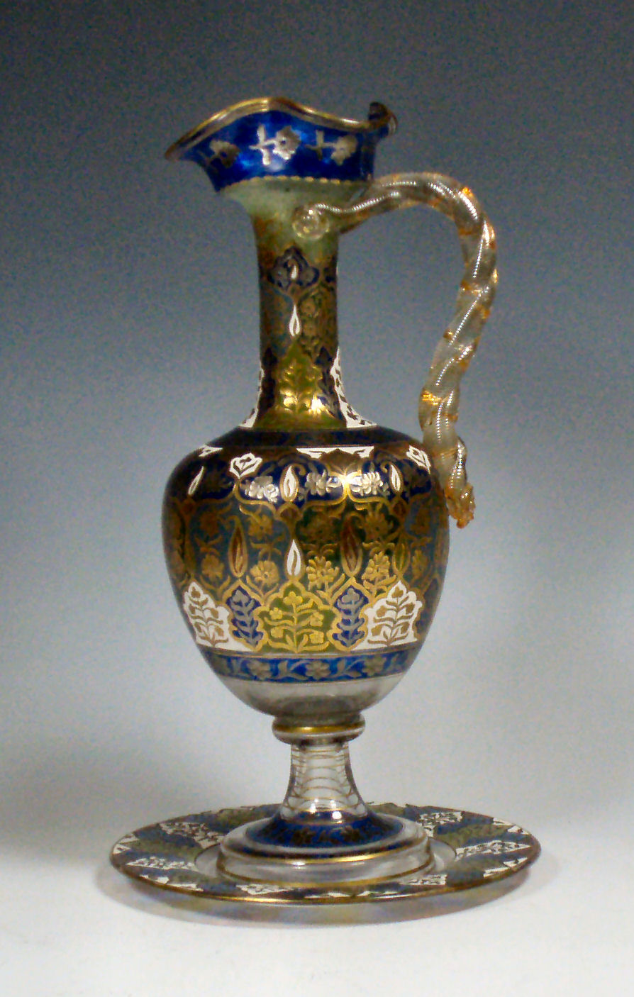 A 19th century Venetian glass ewer and stand