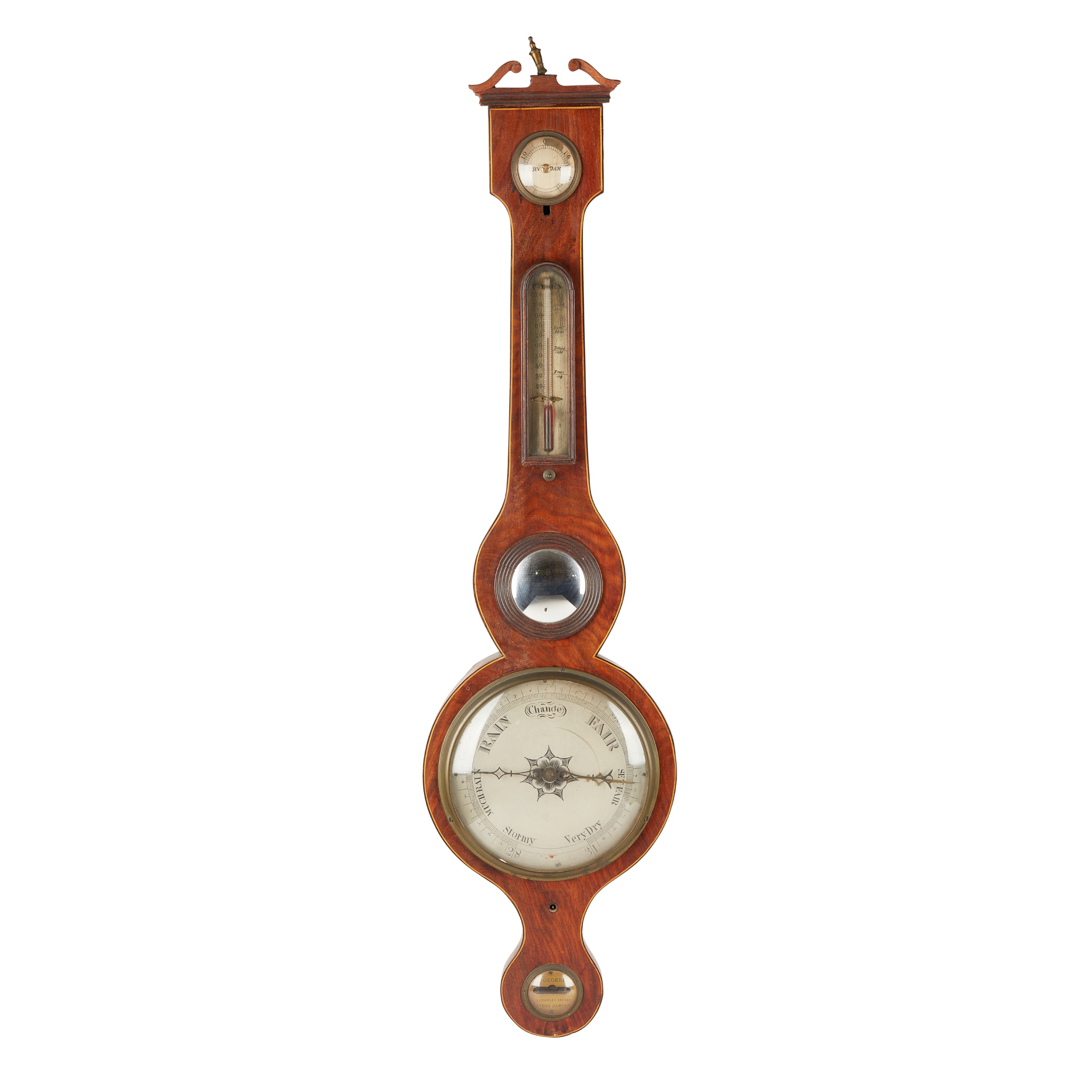 A REGENCY MAHOGANY WHEEL BAROMETER, BY F. GUGERI, LONDON
