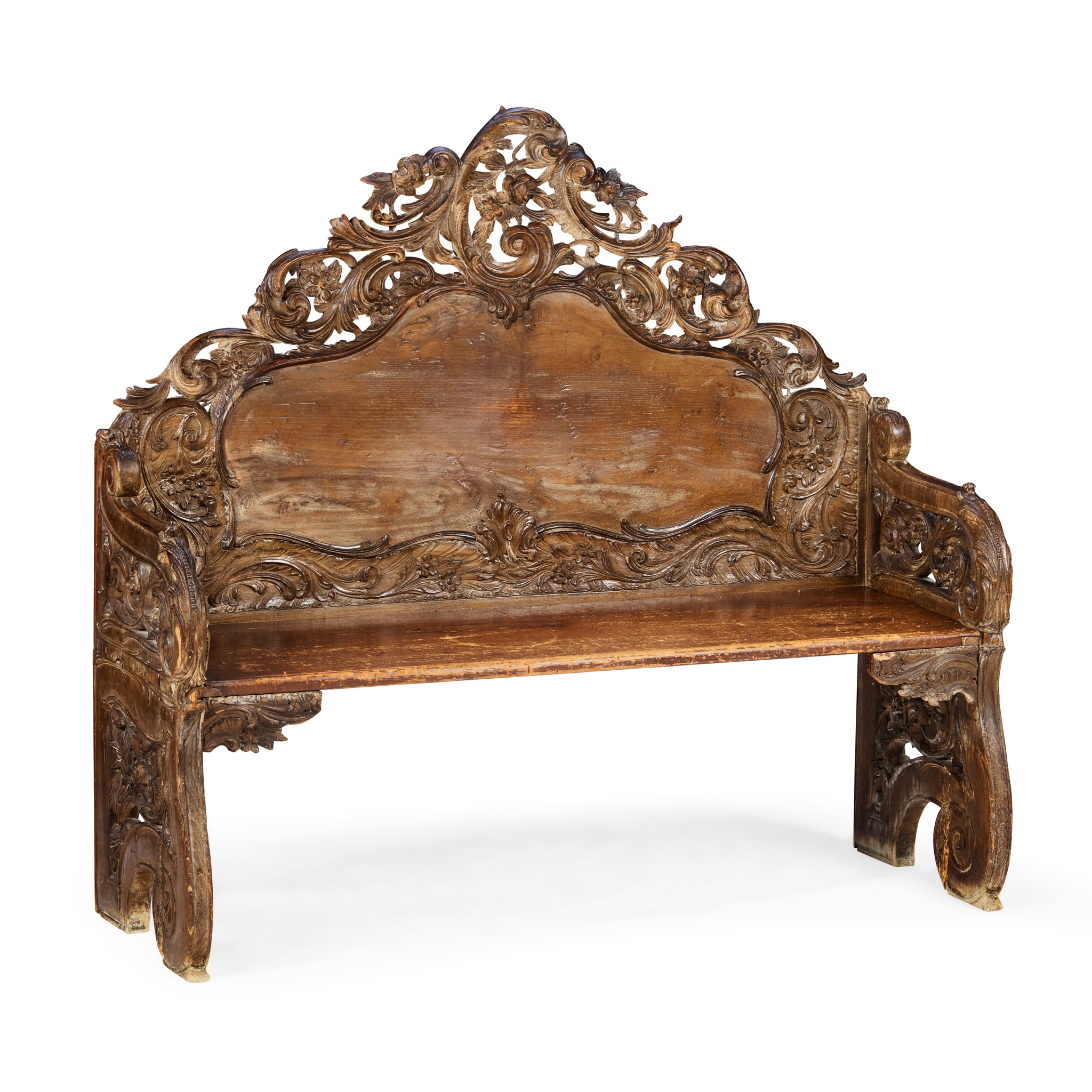 CARVED WALNUT HALL BENCH
