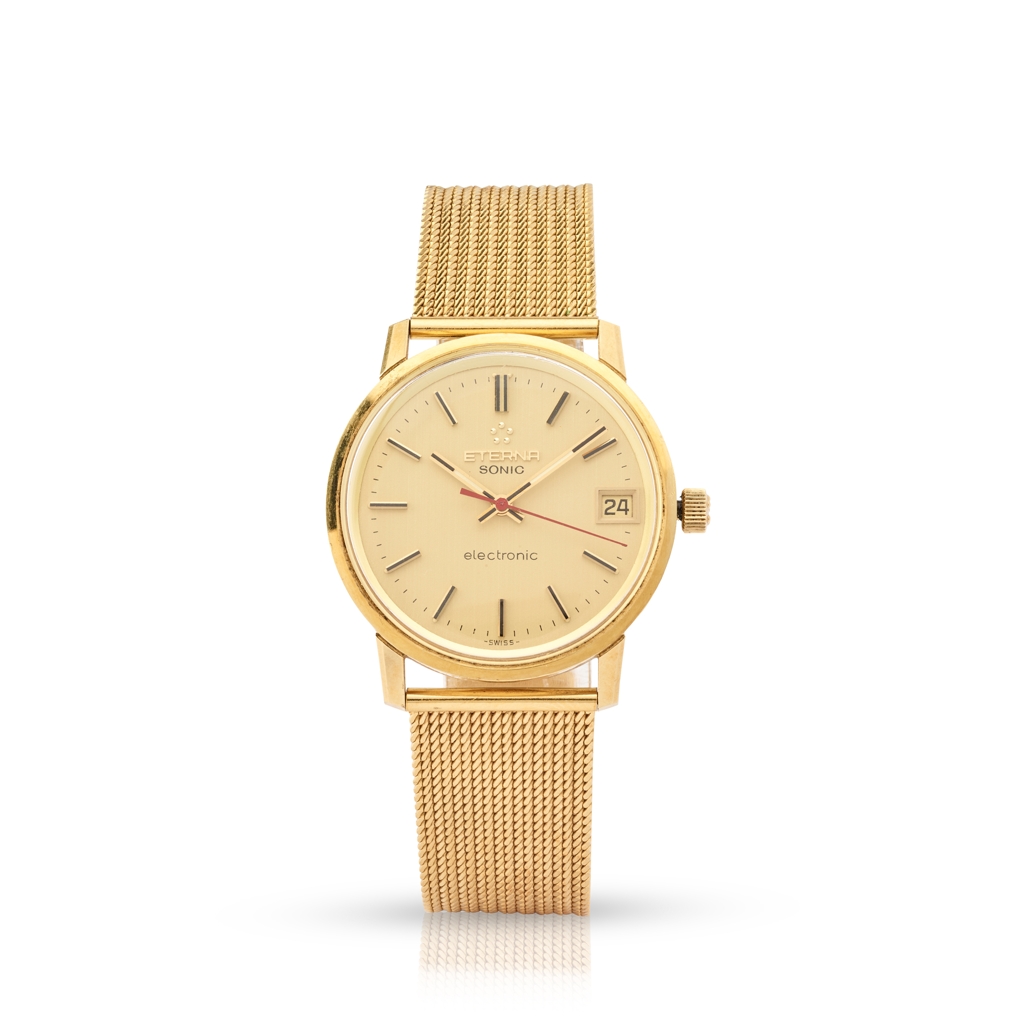 Eterna: An 18k gold electronic tuning-fork wristwatch on 9k gold bracelet