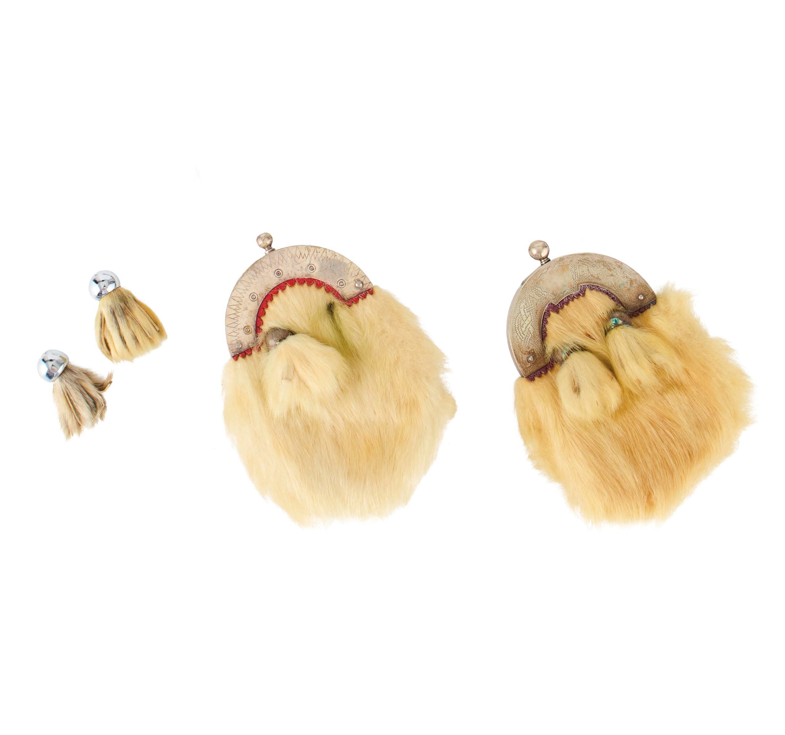 A SET OF TWO CHILDREN'S RABBIT FUR SPORRANS