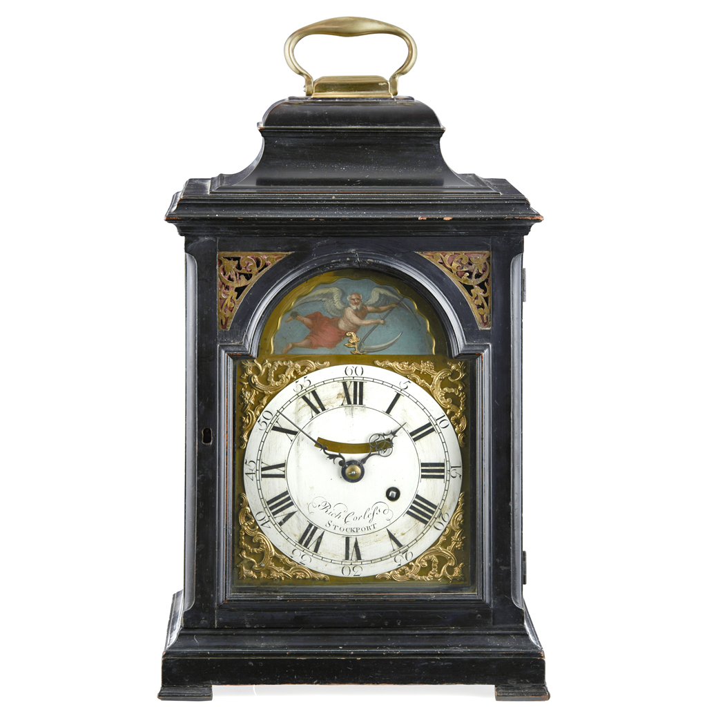 GEORGE III EBONISED BRACKET CLOCK, RICHARD CORLISS, STOCKPORT