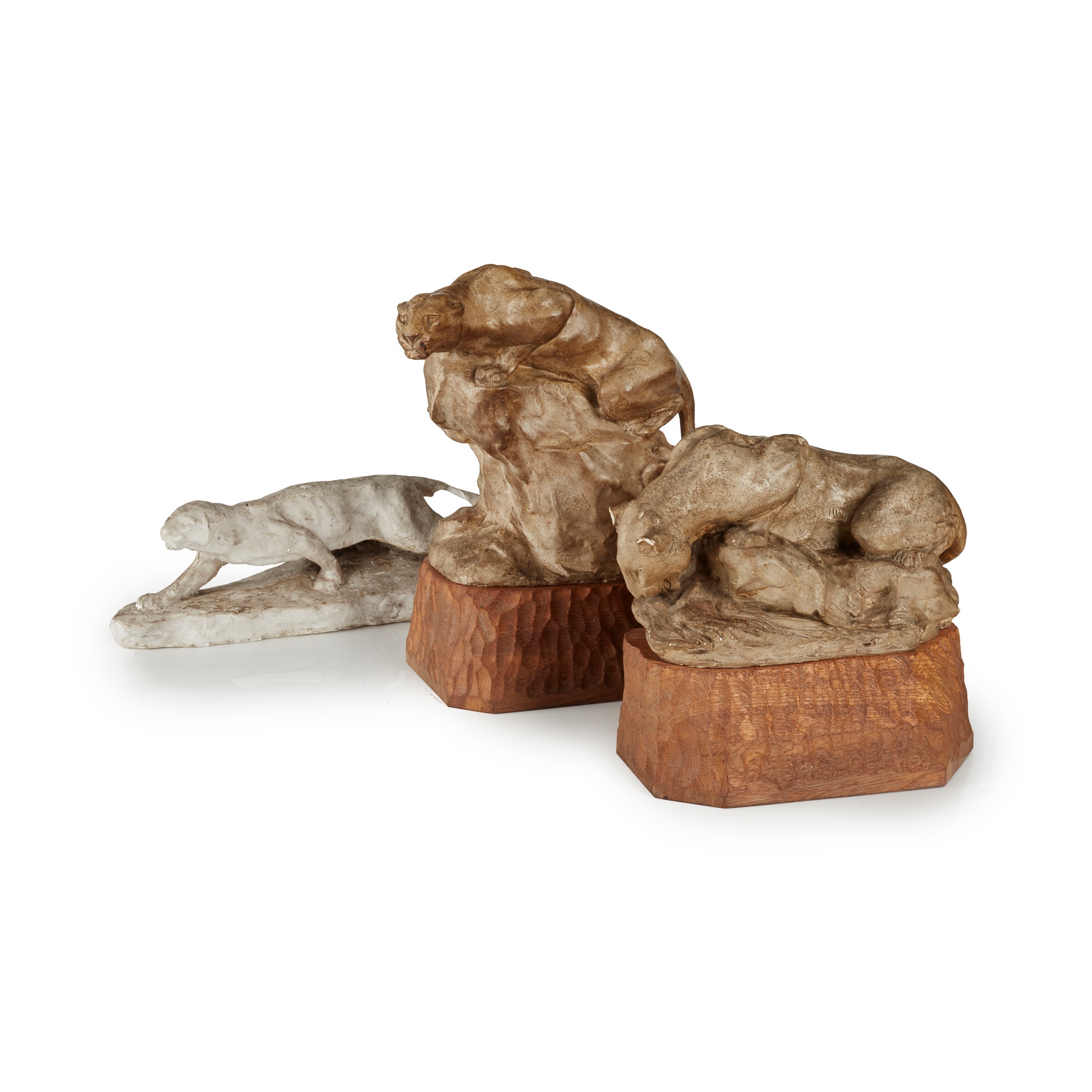 THREE PLASTER MAQUETTES OF WILD CATS