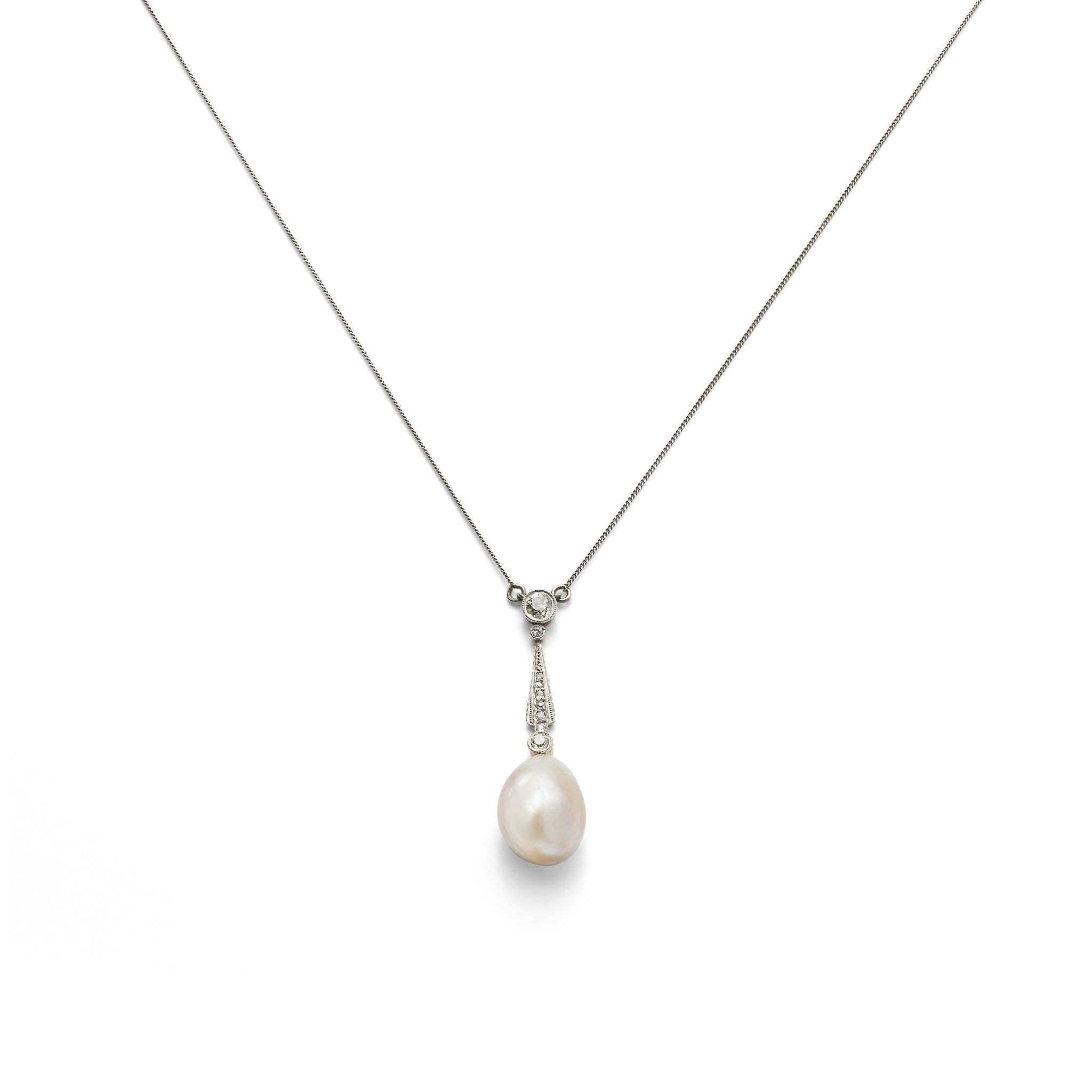 An early 20th century natural pearl and diamond pendant