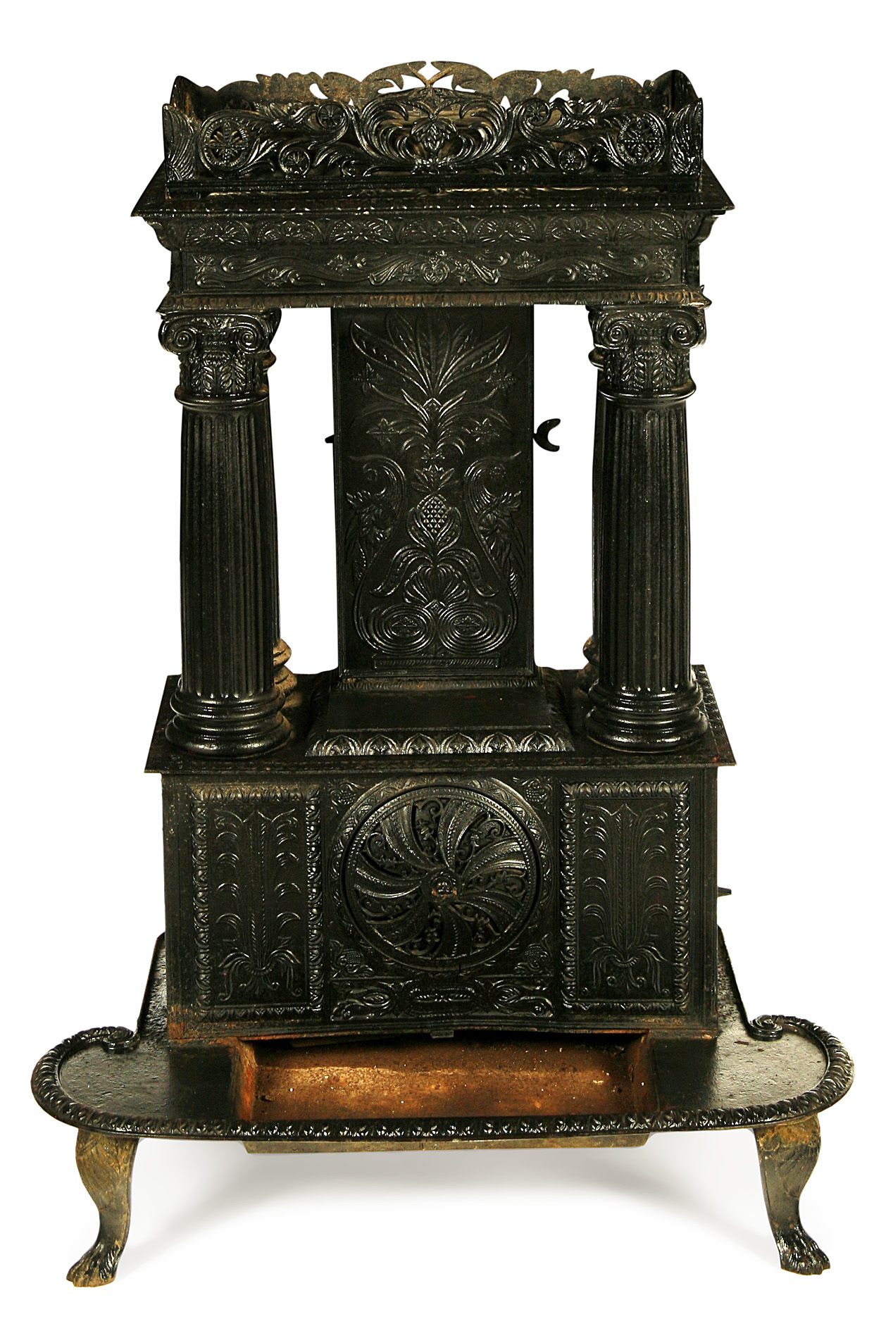 WILLIAM IV STYLE ELABORATE CAST IRON STOVE