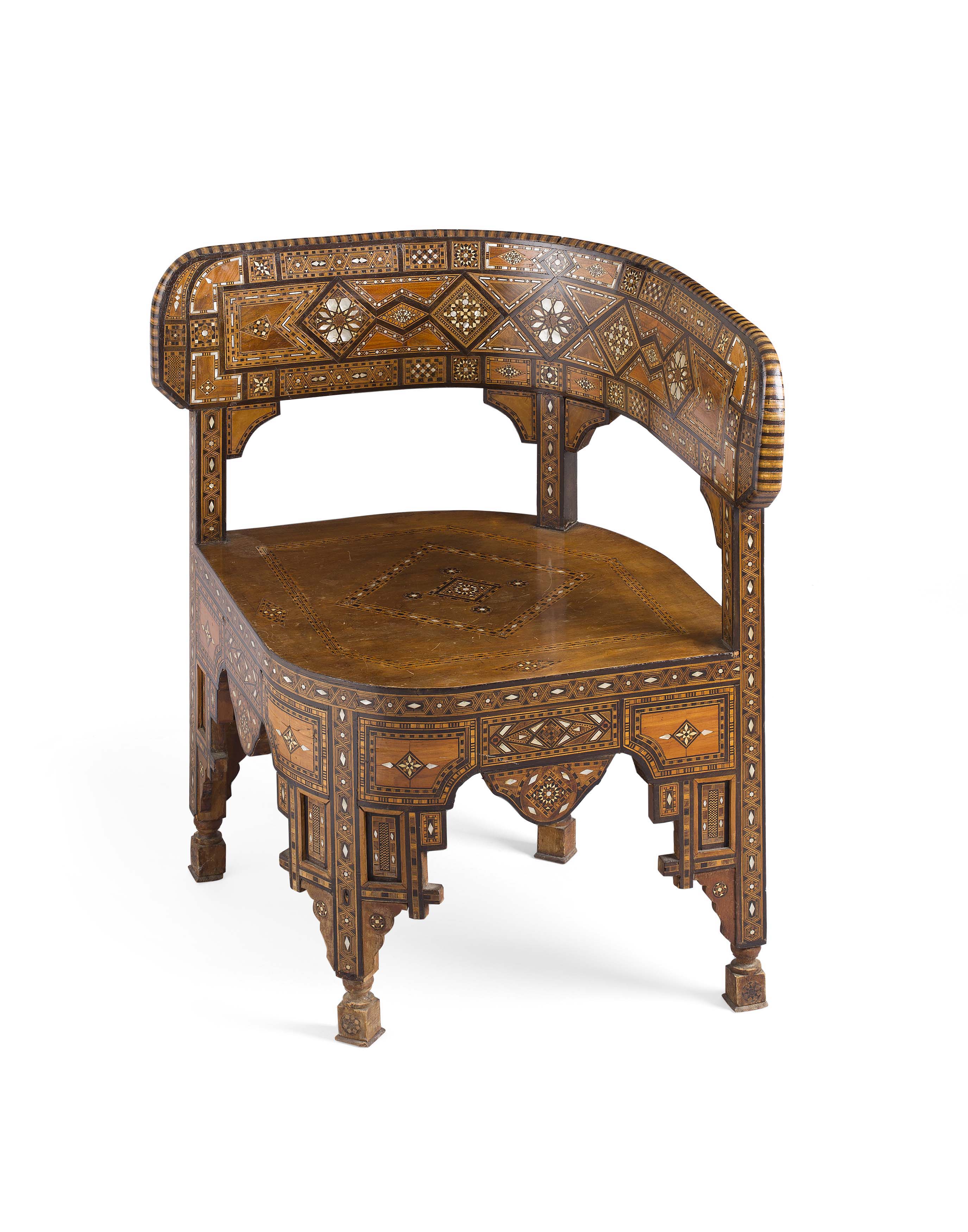 MIDDLE EASTERN INLAID CORNER ARMCHAIR