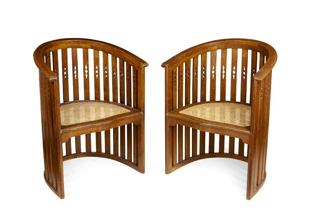 SET OF FOUR ARTS & CRAFTS WALNUT TUB CHAIRS