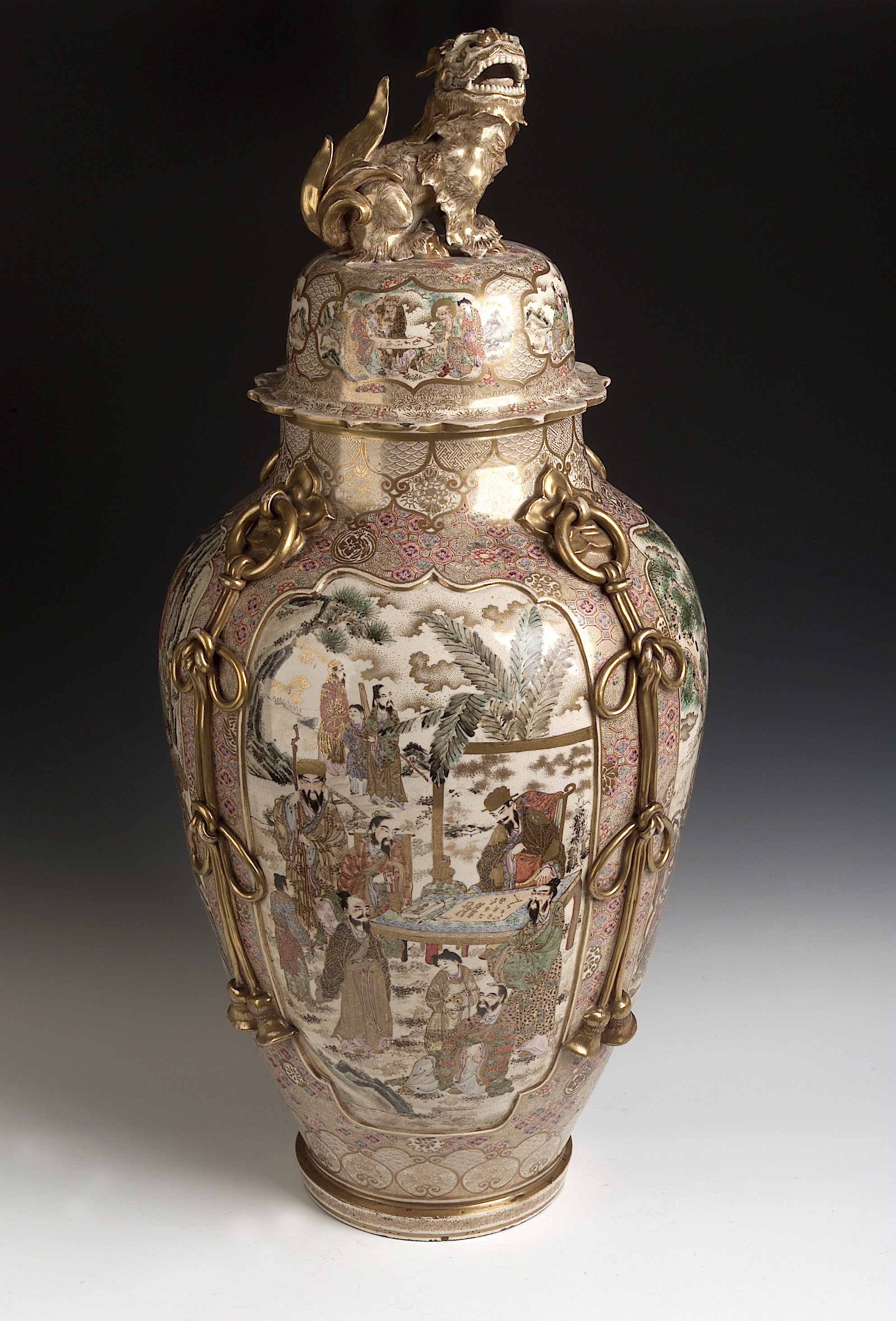 A large Japanese Satsuma baluster vase and cover