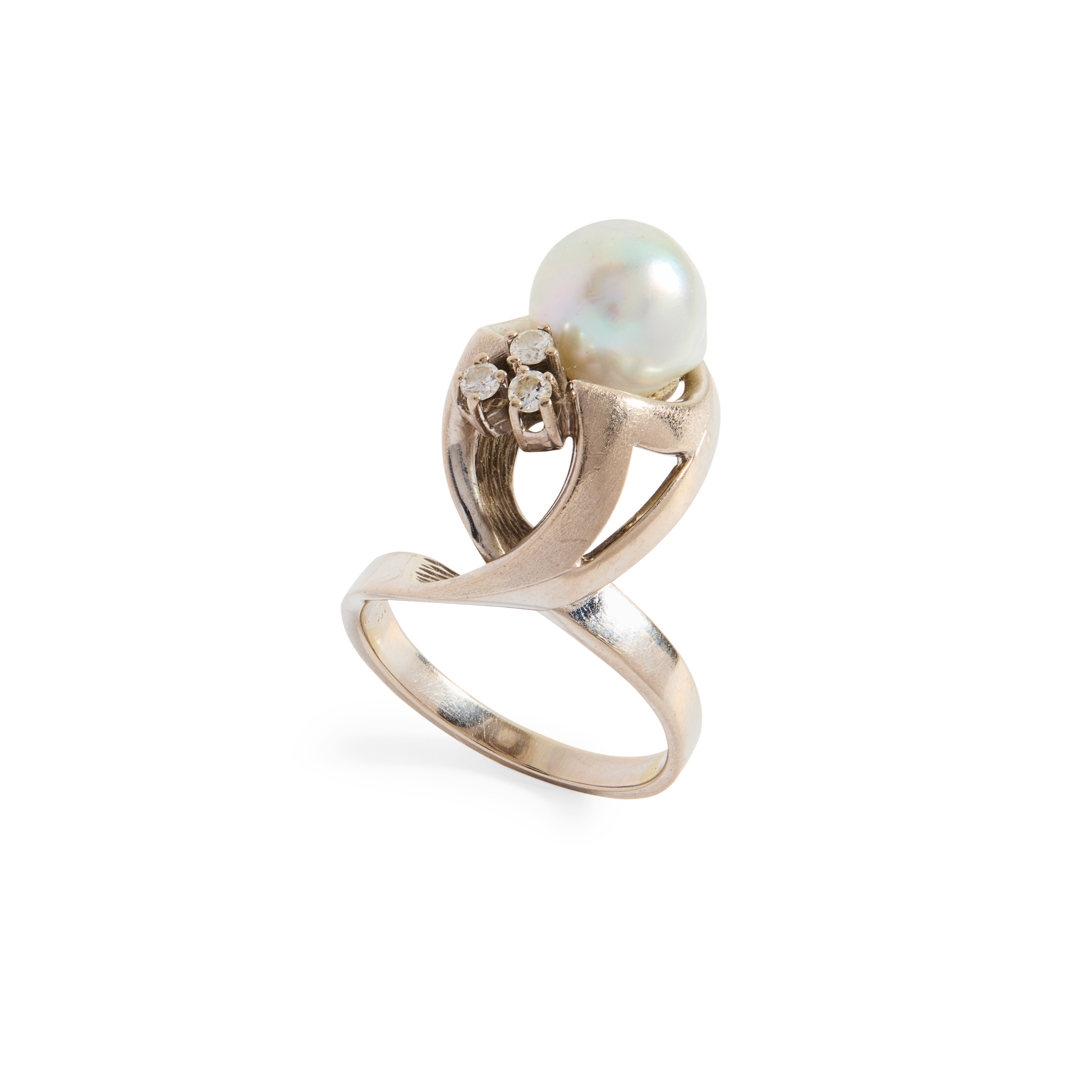 A cultured pearl and diamond dress ring
