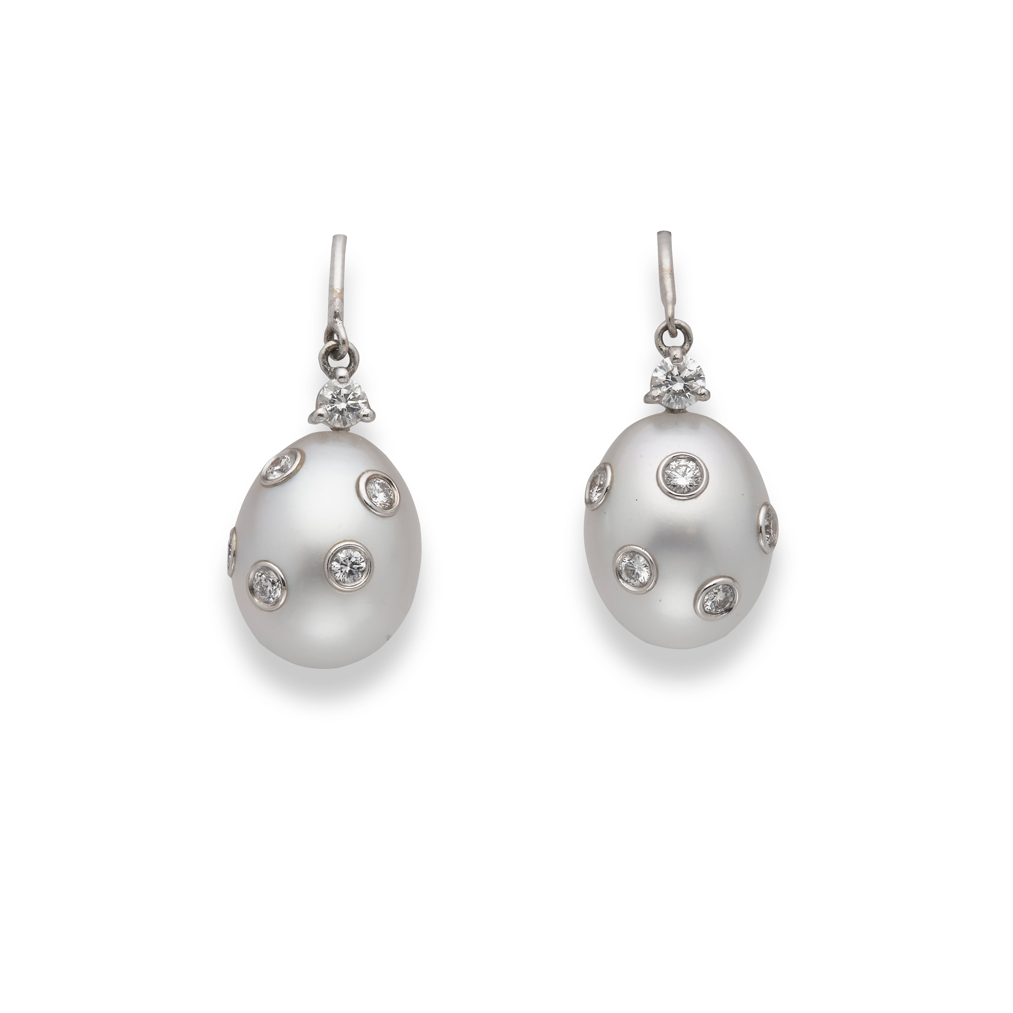 A pair of South Sea pearl and diamond earrings