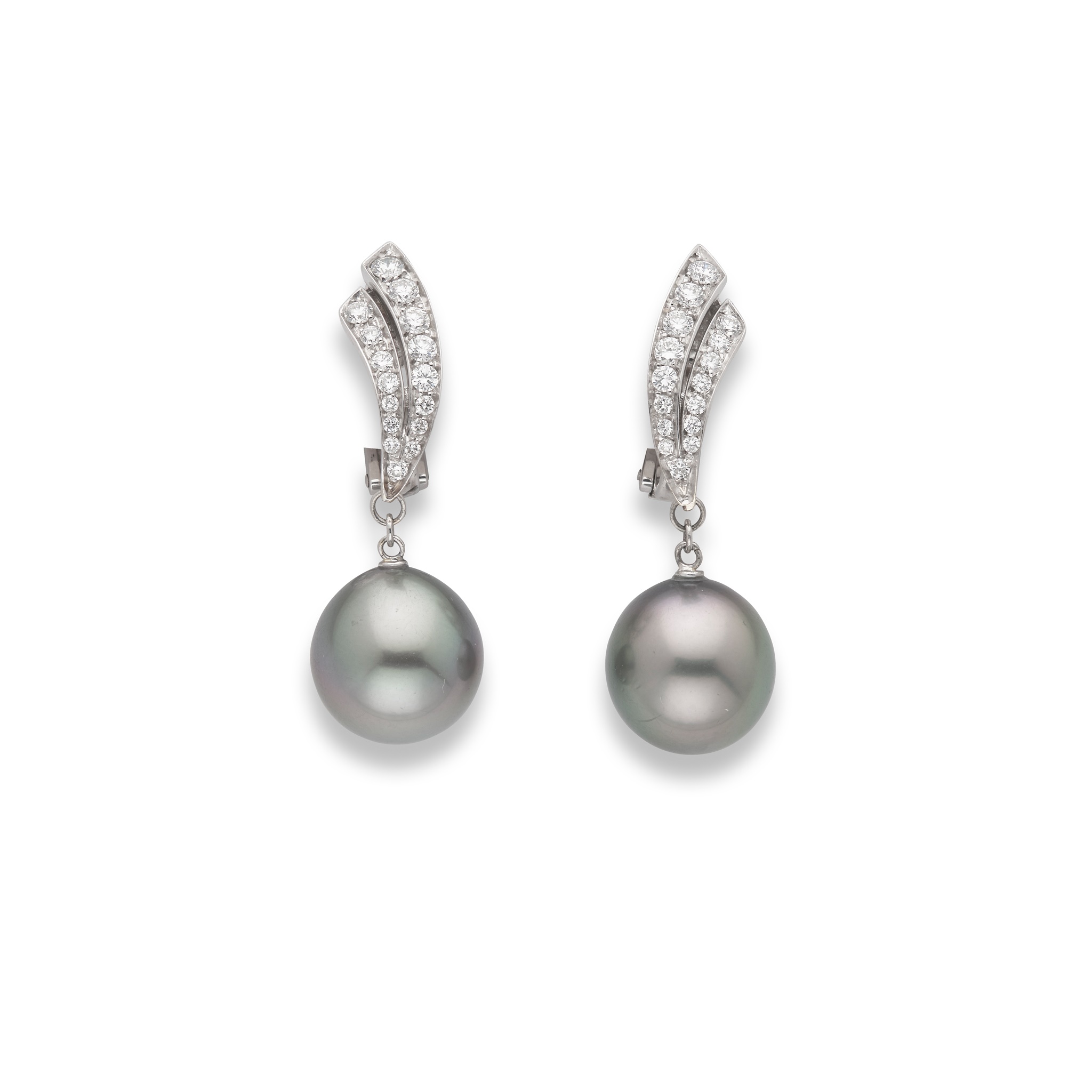 A pair of Tahitian pearl and diamond earrings