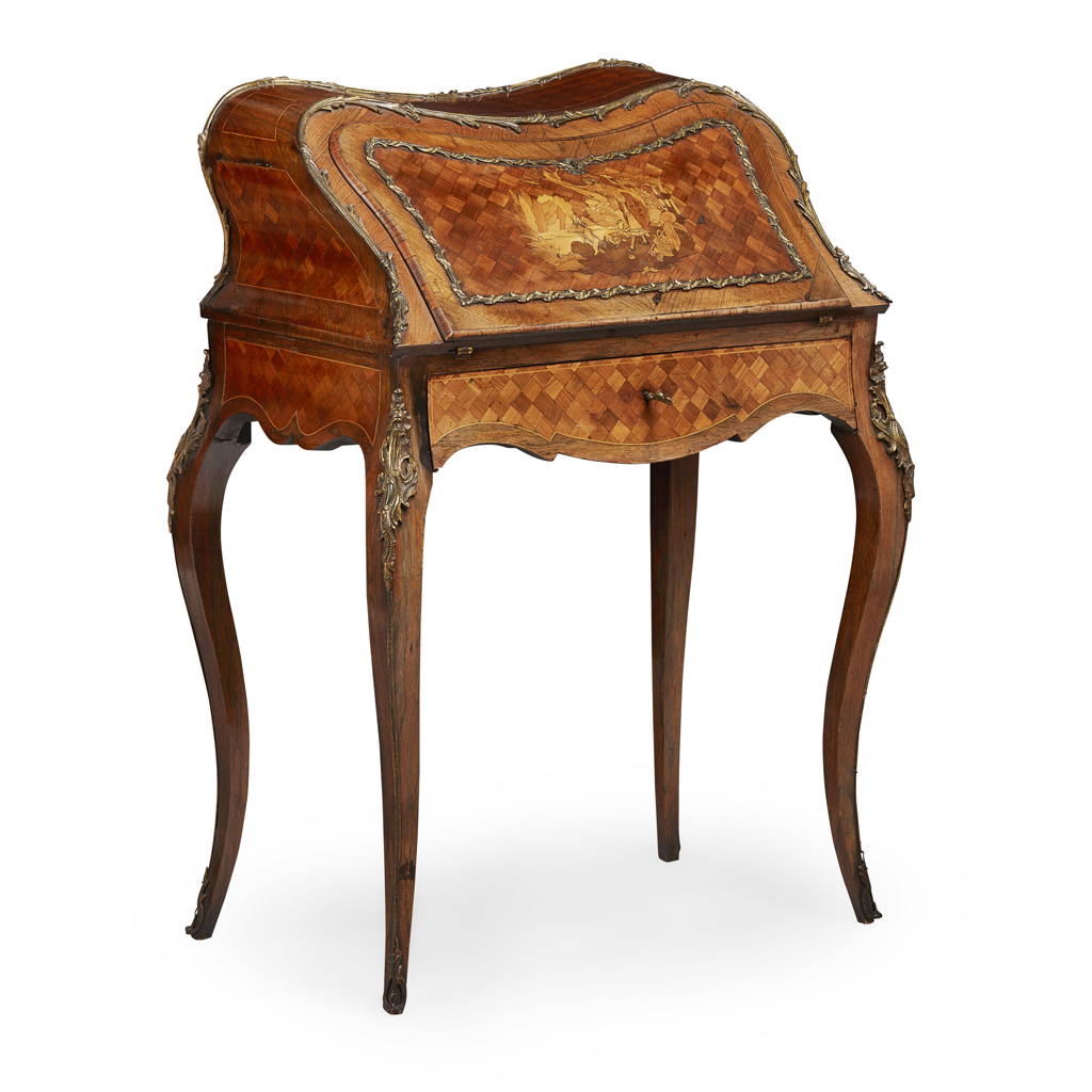 LOUIS XV STYLE ROSEWOOD PARQUETRY AND MARQUETRY BONHEUR DU JOUR