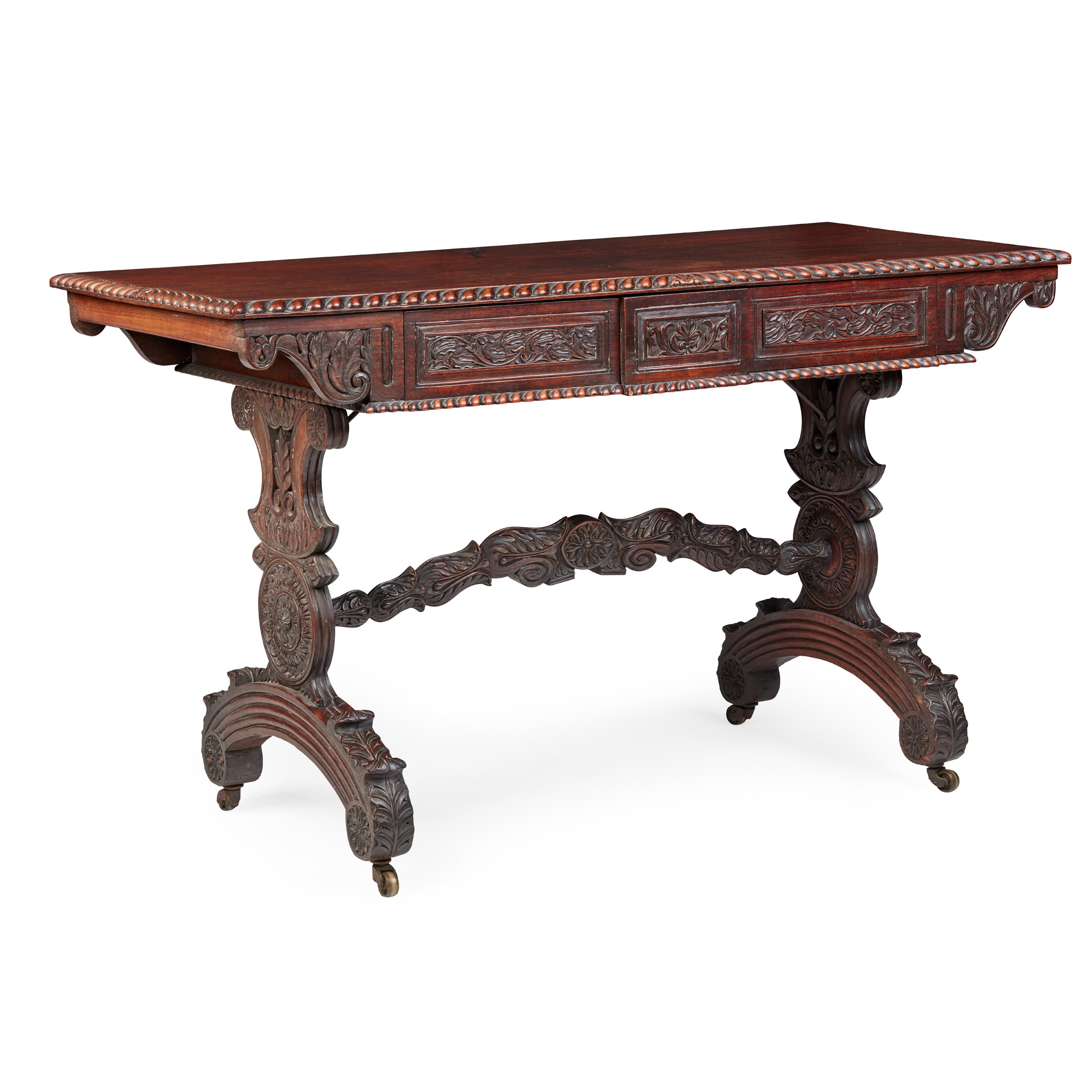 WILLIAM IV ANGLO-INDIAN PADOUK LIBRARY TABLE