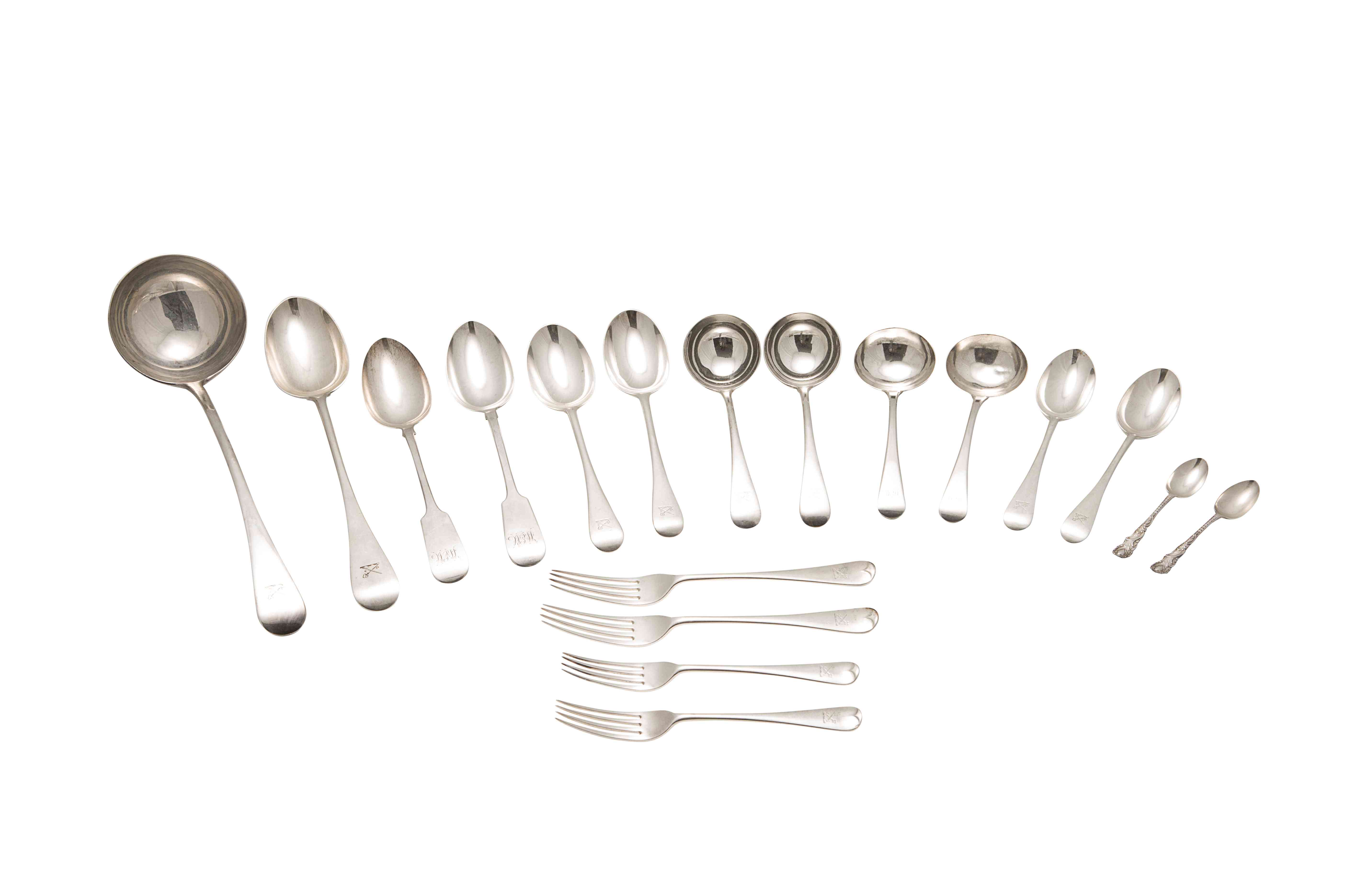 A part set of silver flatware