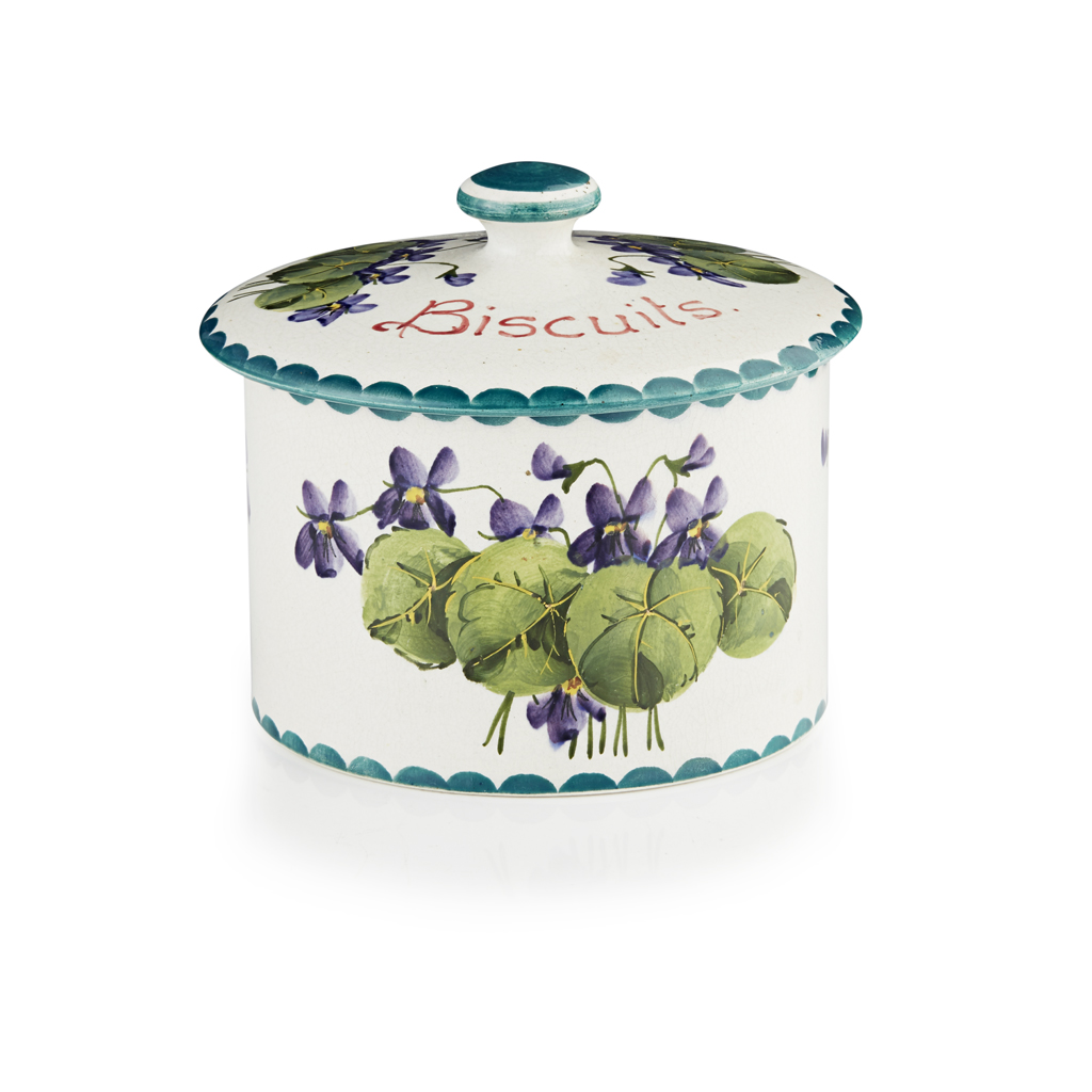 A WEMYSS WARE BISCUIT BARREL & COVER