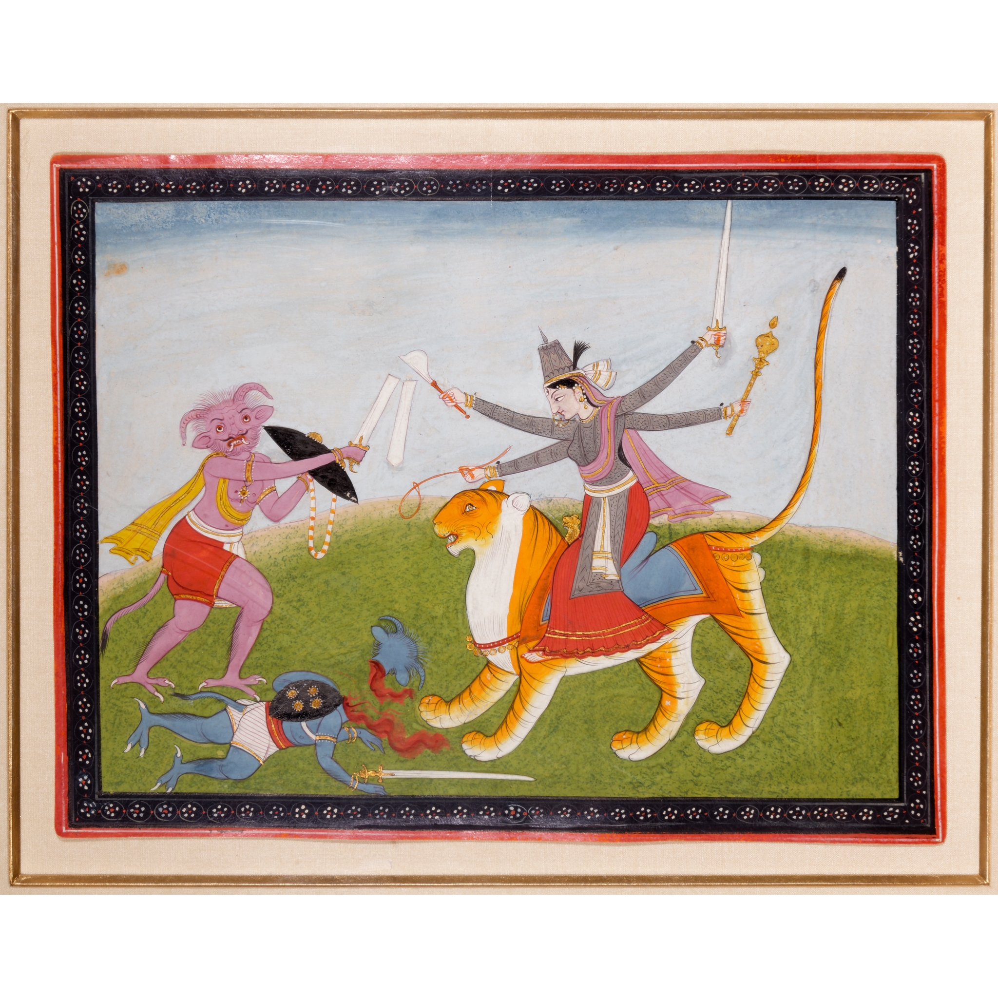 THE GODDESS DURGA ON HER TIGER SLAYING THE DEMONS