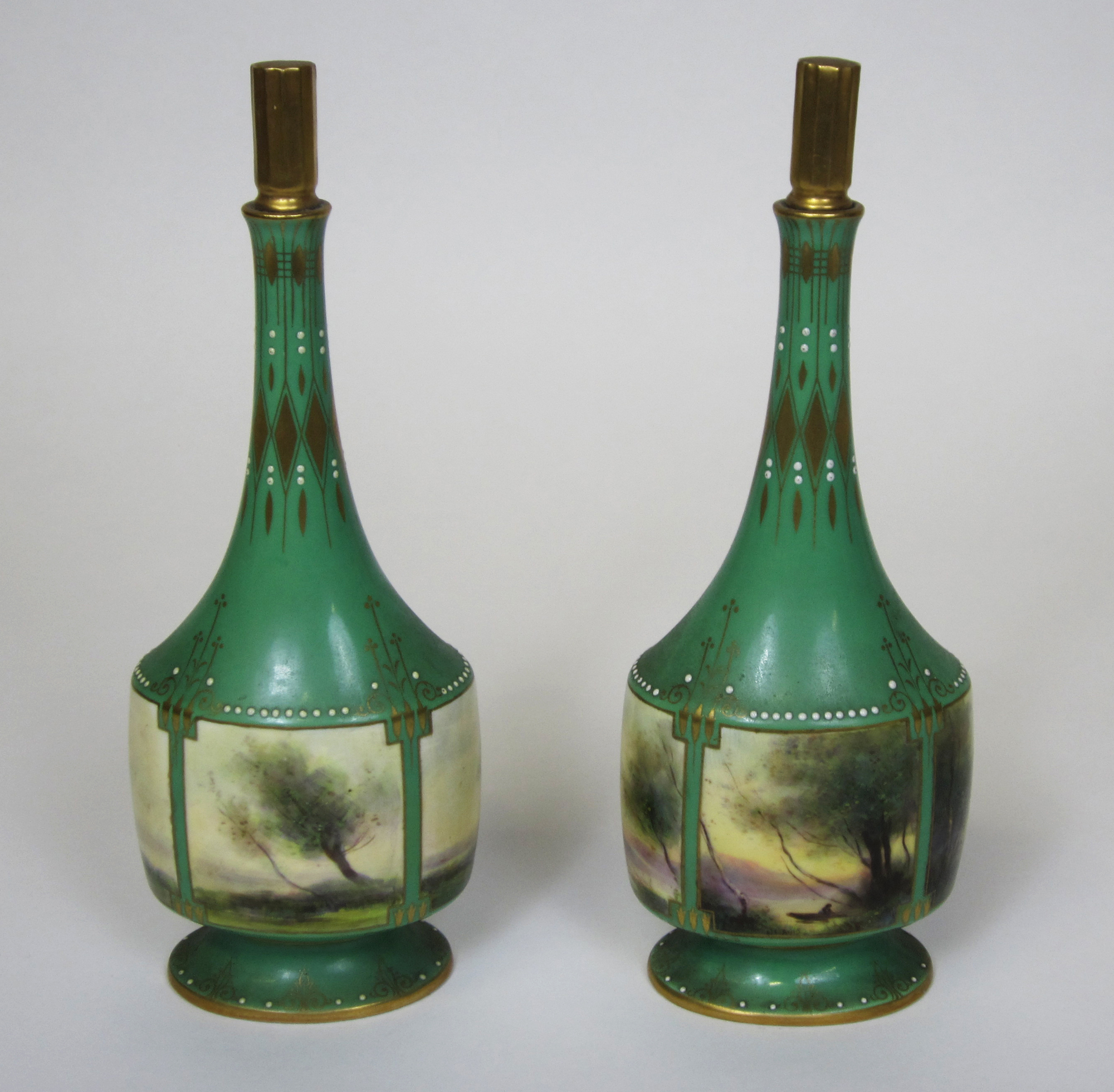 PAIR OF ROYAL WORCESTER PORCELAIN BOTTLE VASES