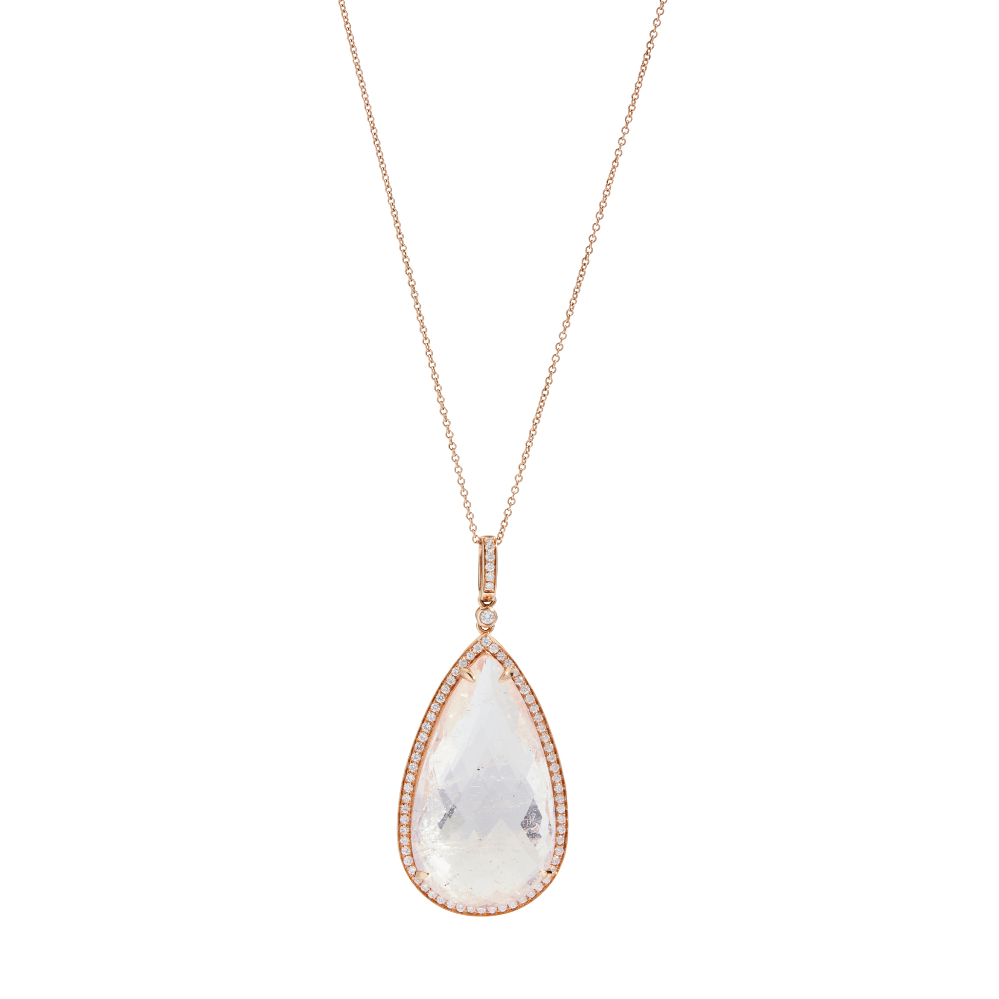 An 18ct rose gold morganite and diamond pendant