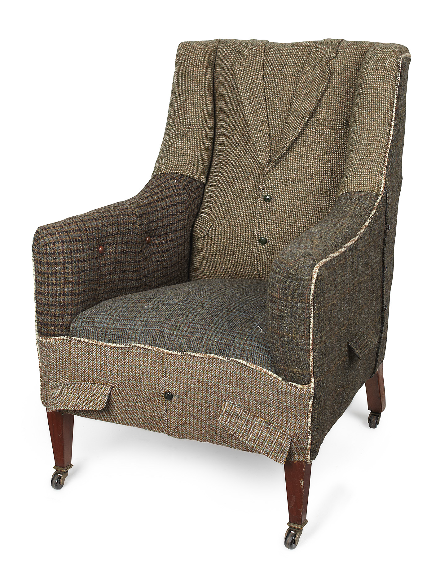 UNUSUAL EDWARDIAN UPHOLSTERED ARMCHAIR