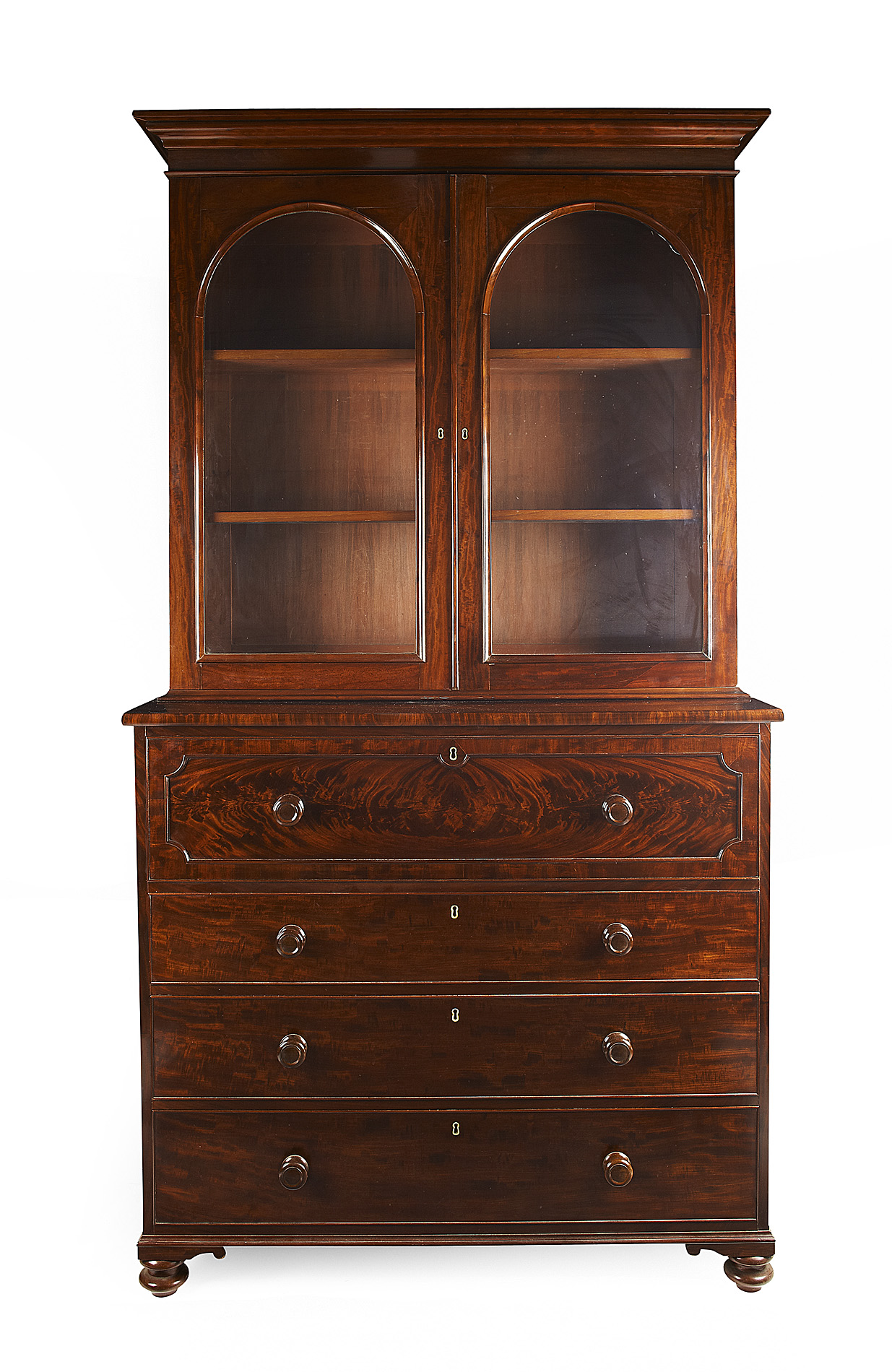 GOOD EARLY VICTORIAN MAHOGANY SECRETAIRE BOOKCASE