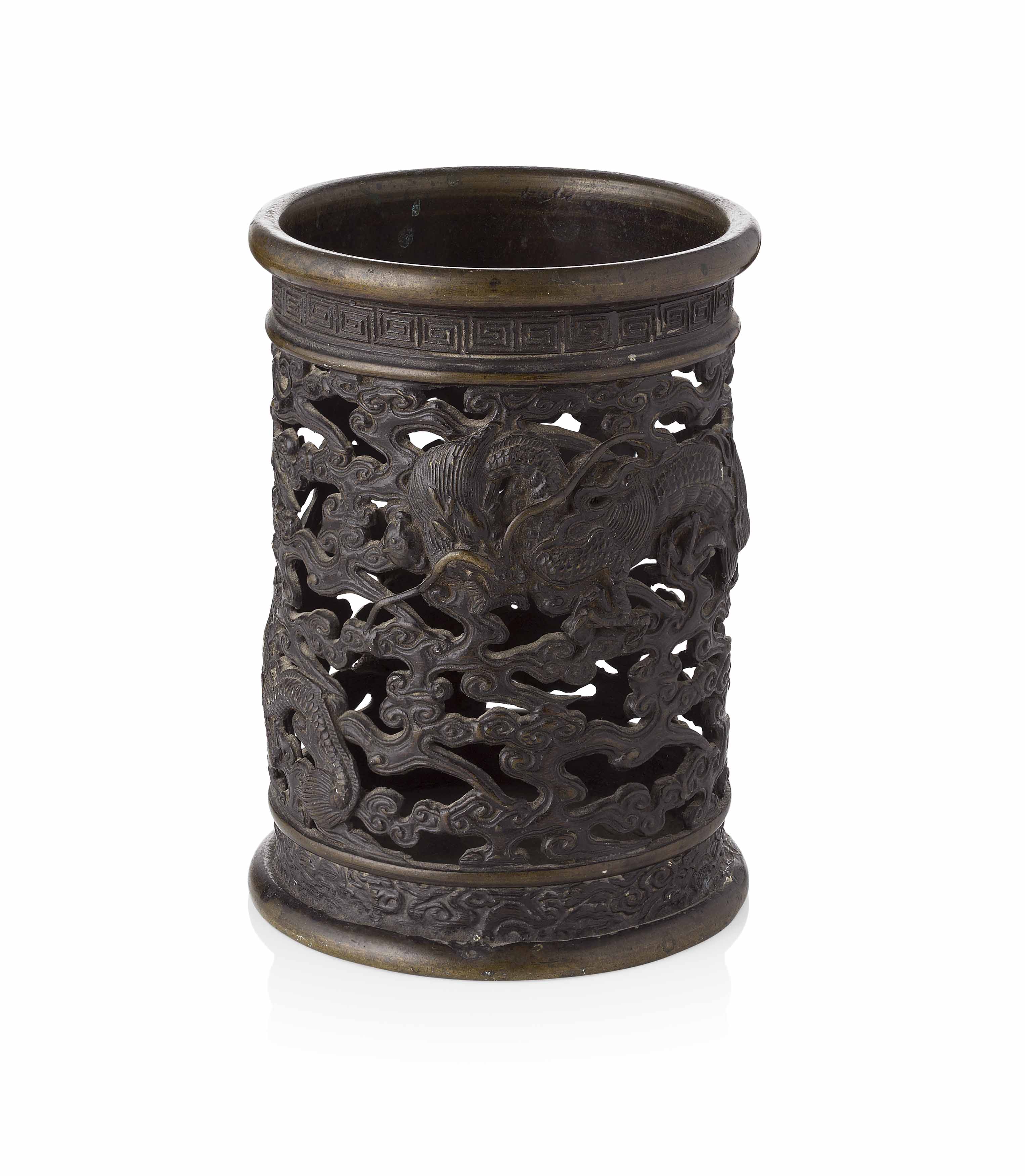 RETICULATED BRONZE ‘DRAGON’ BRUSH POT
