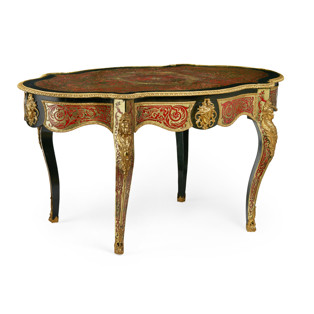 VICTORIAN BOULLE MARQUETRY AND EBONISED CENTRE TABLE