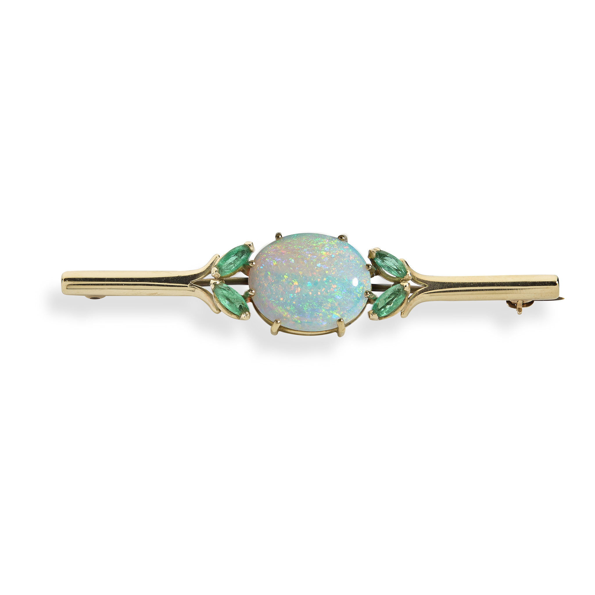 An opal and emerald bar brooch