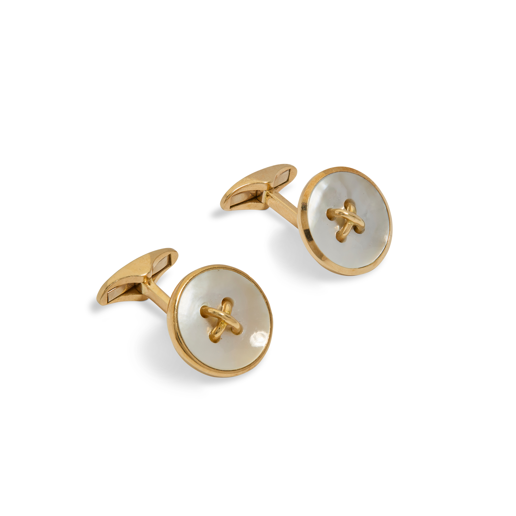 Mappin & Webb: A pair of 18ct gold mother-of-pearl cufflinks